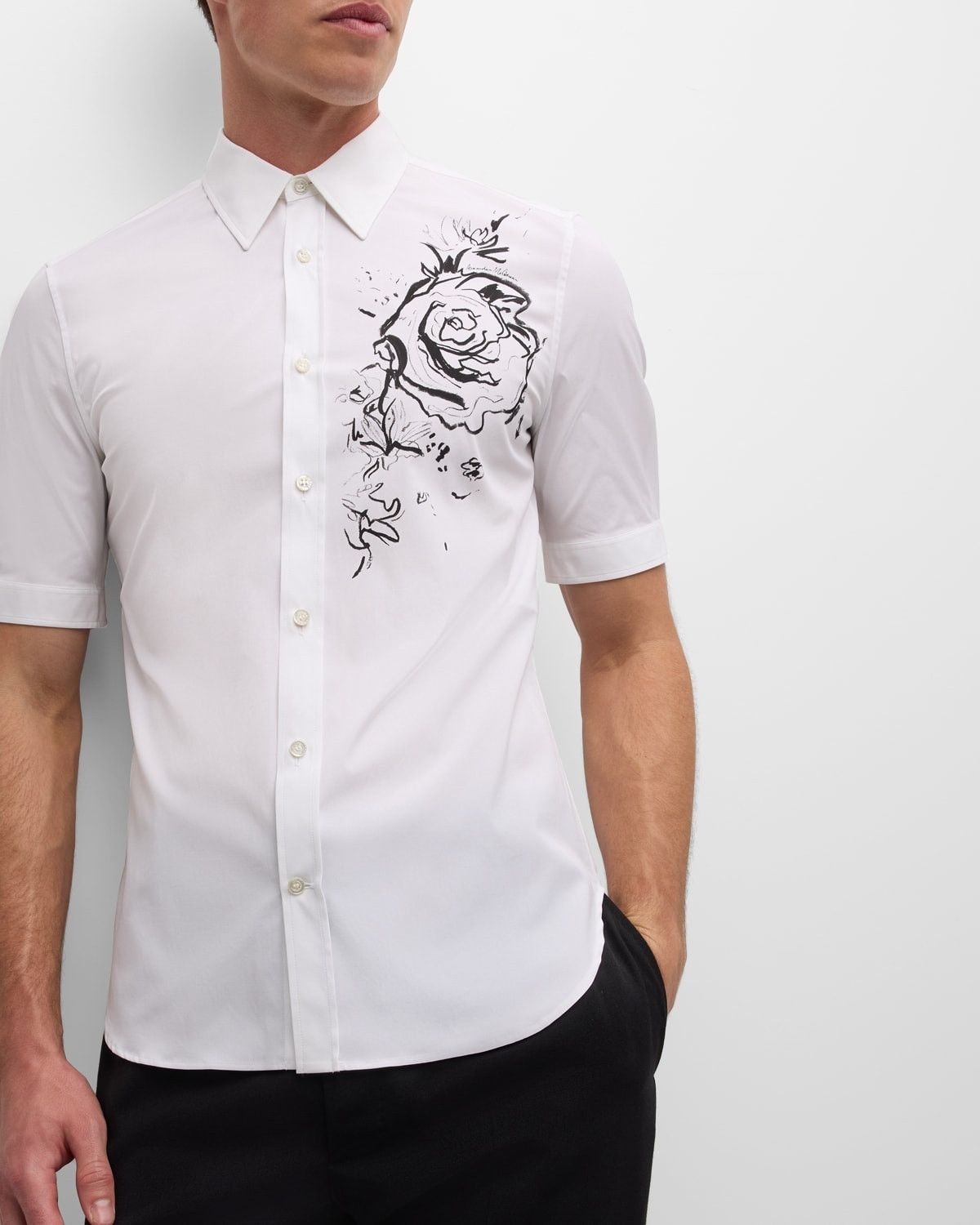 Alexander McQueen o1w1db10725 Wax Floral-Print Dress Shirt in White Size US L / EU 52-54 / 3 - 6 Thumbnail