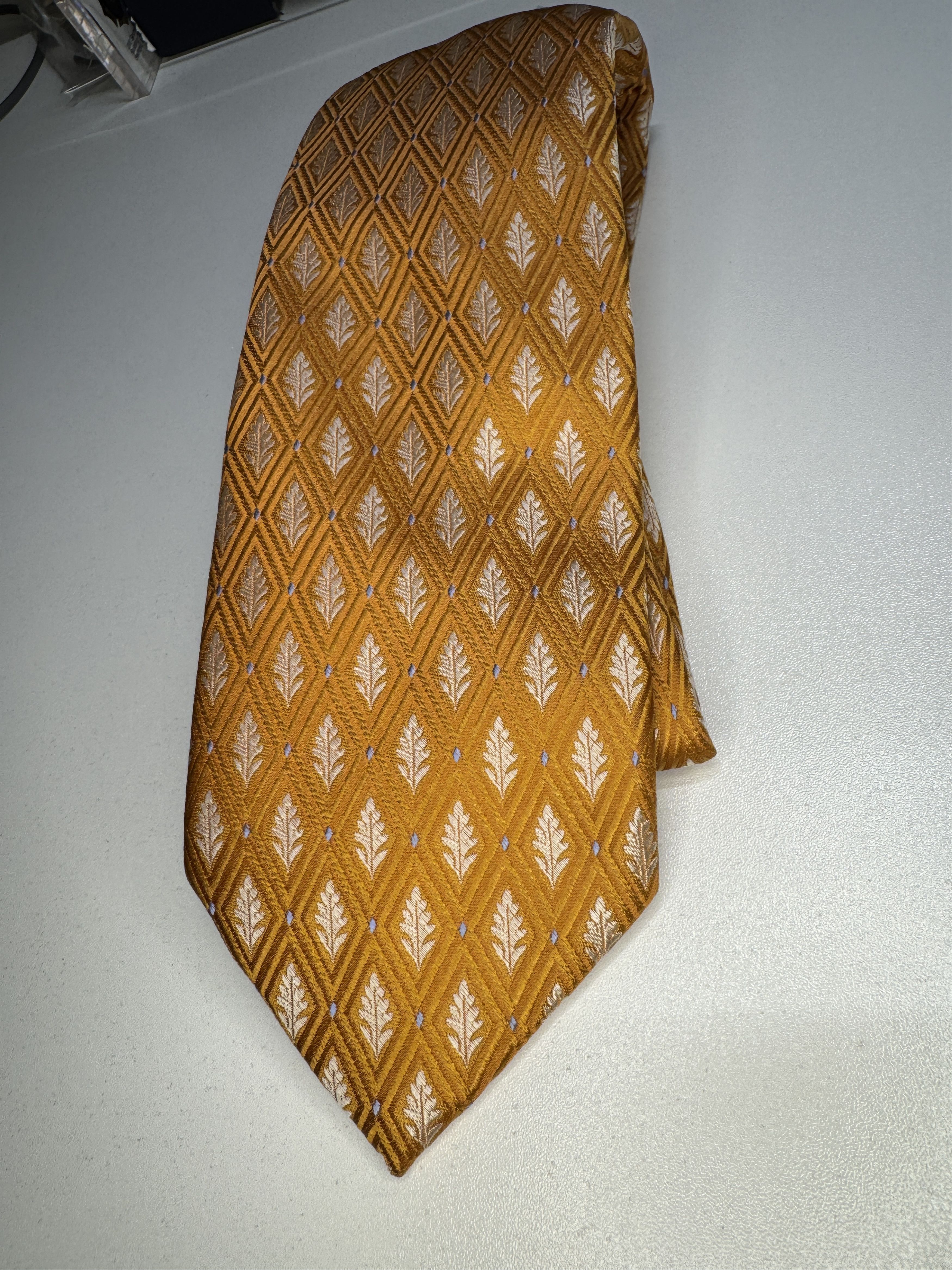 Ike Behar Ike Behar Men's Silk Tie Pumpikin Gold LEAVES Size ONE SIZE - 1 Thumbnail