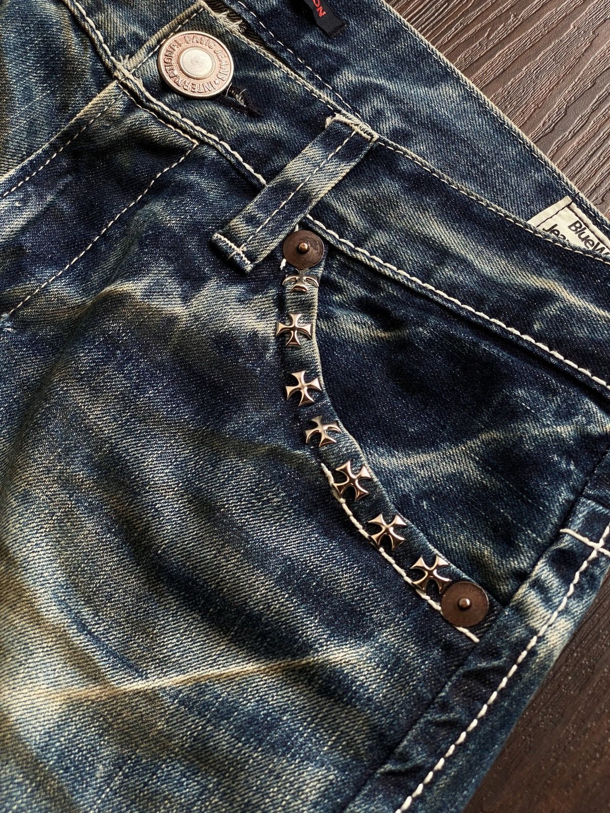 Tornado Mart WHISKER WAXED STUDDED BLUEWAY JEANS MAKER MADE IN NIPPON Size US 34 / EU 50 - 3 Thumbnail