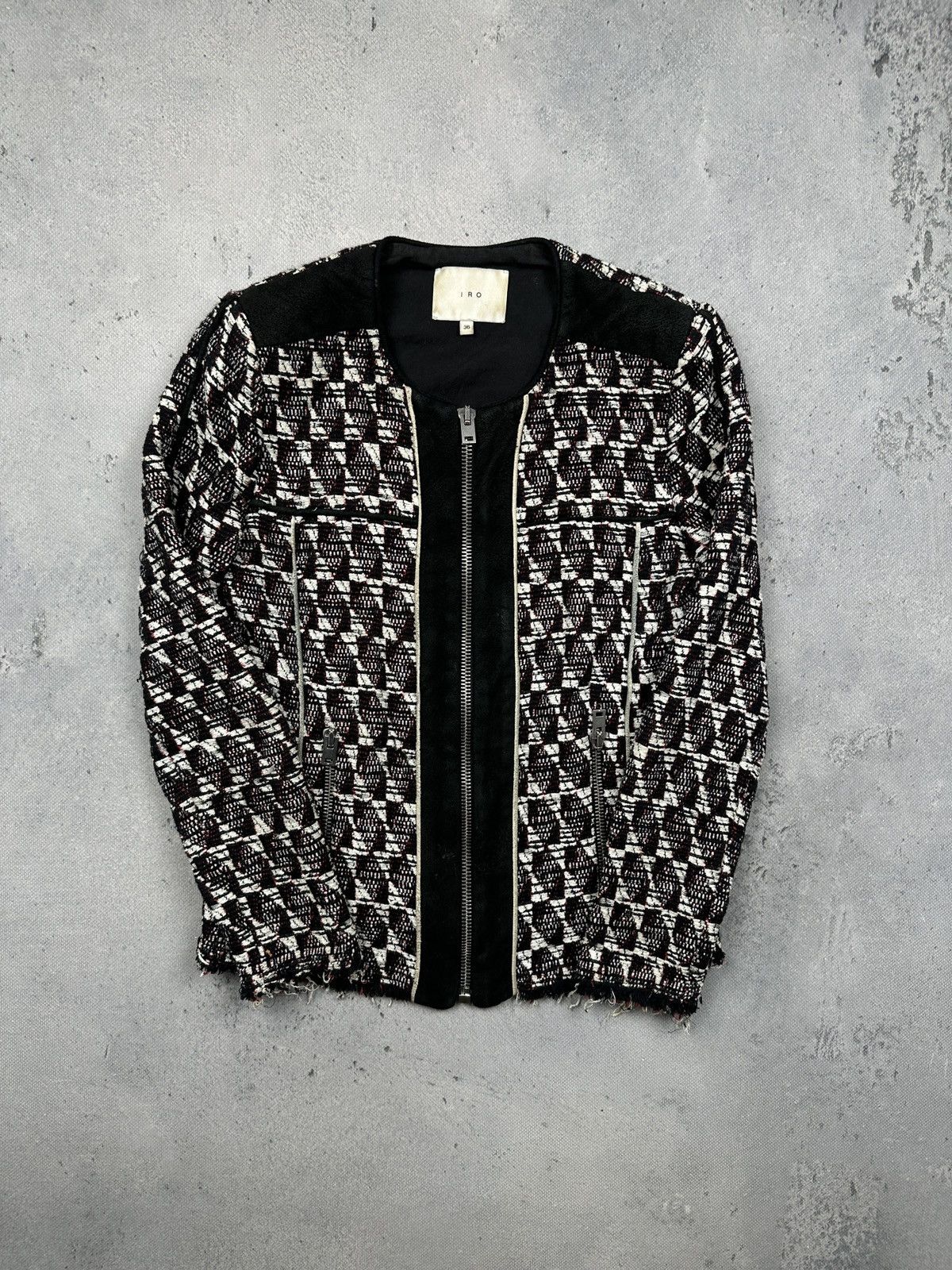 Iro Rare IRO Kamber Tweed Moto Jacket Textured Boucle Leather Size S / US 4 / IT 40 - 22 Thumbnail