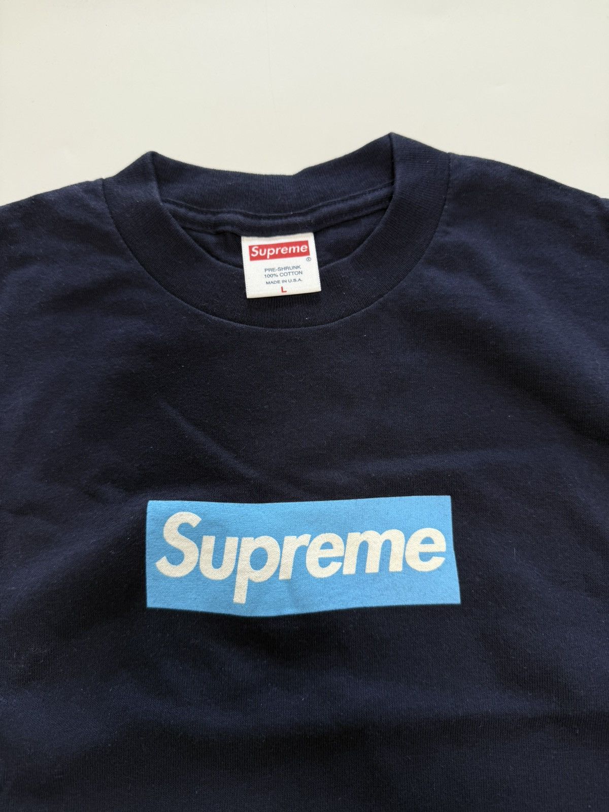 Supreme Supreme 2006 ice blue on navy box logo tee T-shirt | Grailed