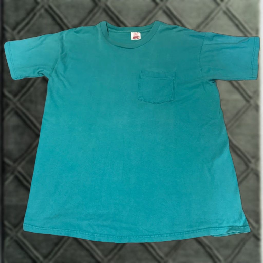 Essentials VINTAGE BVD Front Pocket Teal Blue Blank Essential T-Shirt XL 80s 90s Size US L / EU 52-54 / 3 - 1 Thumbnail