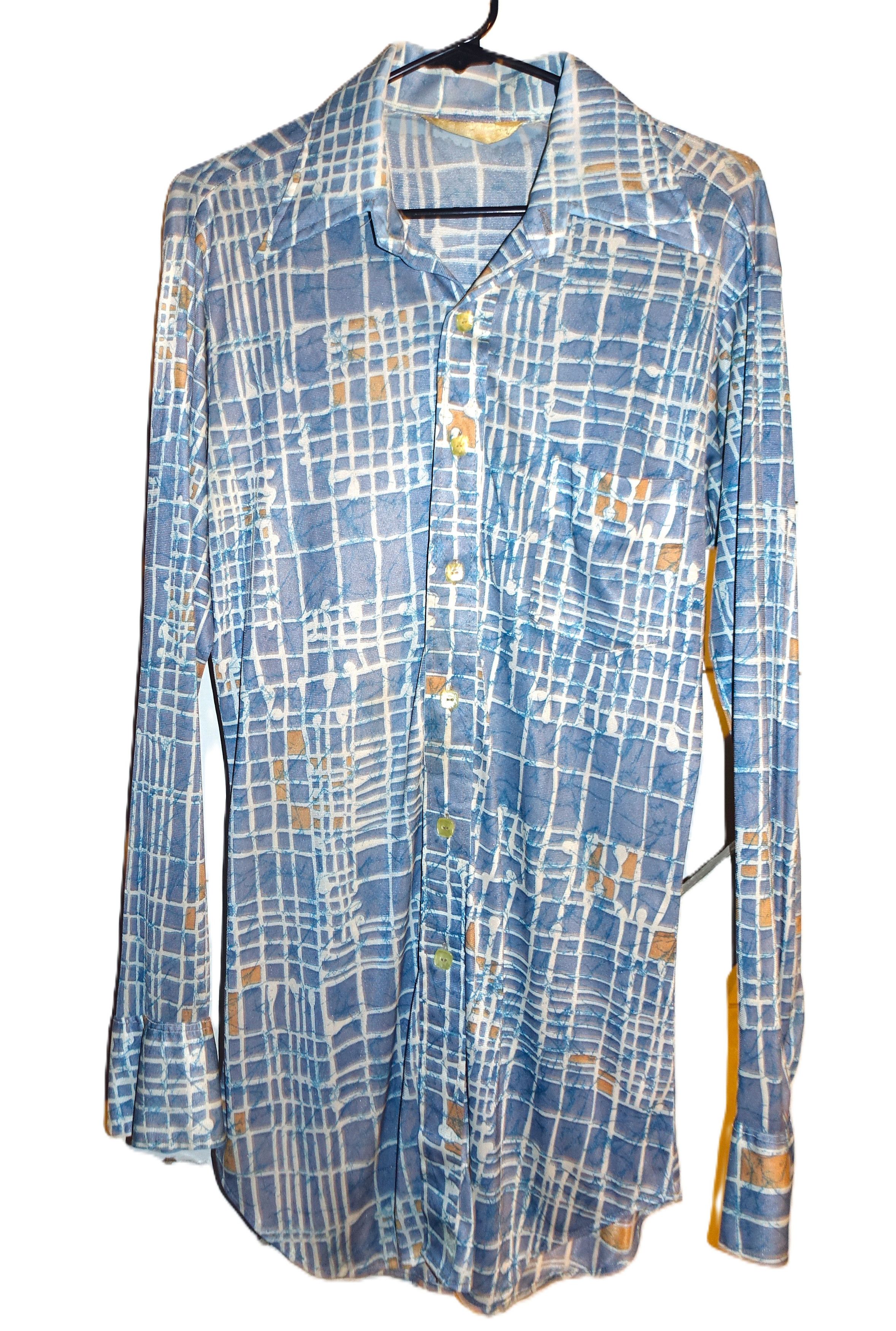 Vintage Vintage Mr. Longfellow Blue Tan Nylon Shirt S/M Size US S / EU 44-46 / 1 - 1 Thumbnail