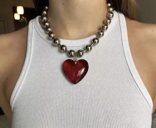 Jewelry Big Red Heart Chain Goth Punk Jewelry Pop Electro Necklace Size ONE SIZE - 1 Thumbnail