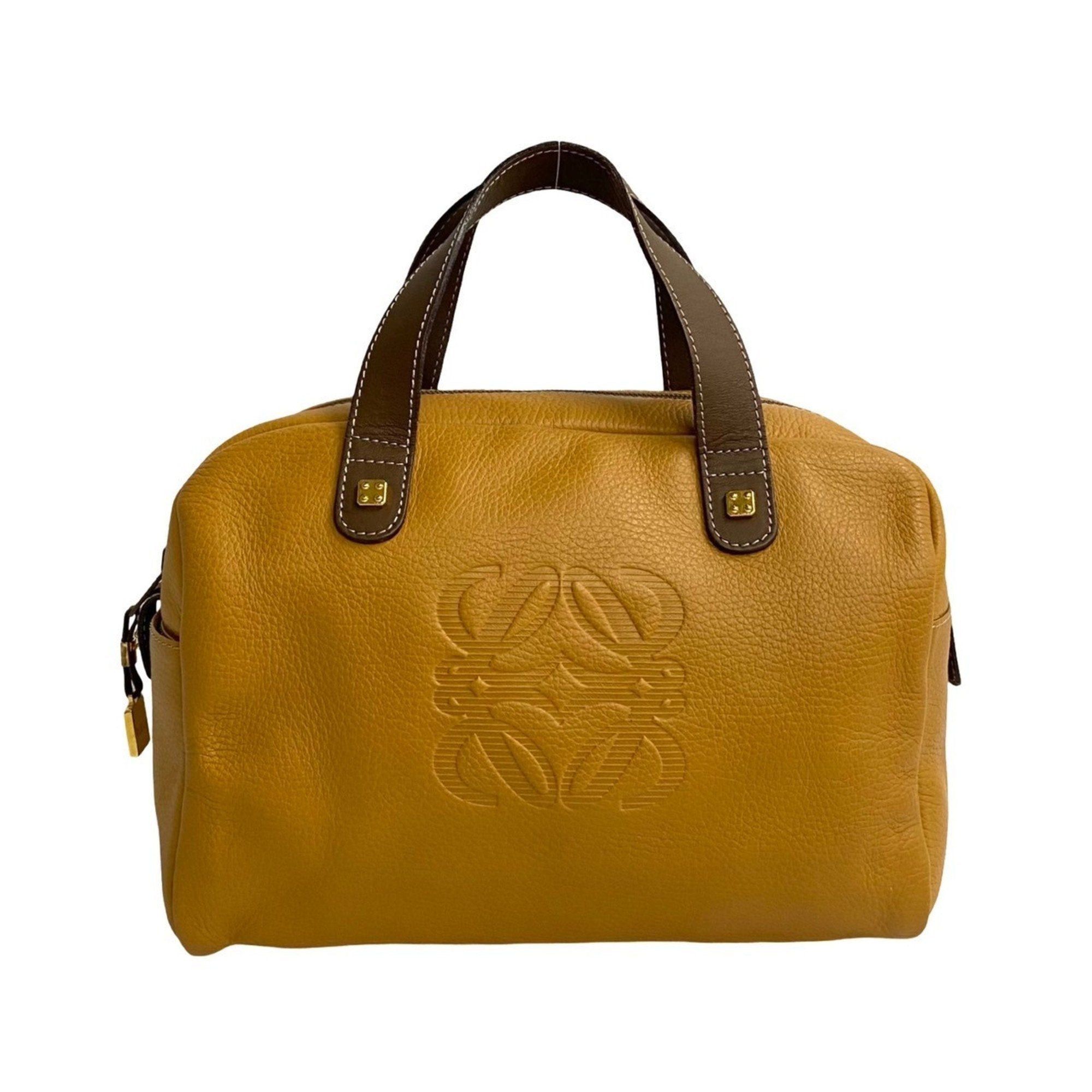 image of Loewe Anagram Leather Handbag Boston Bag Tote Brown 17741, Women's