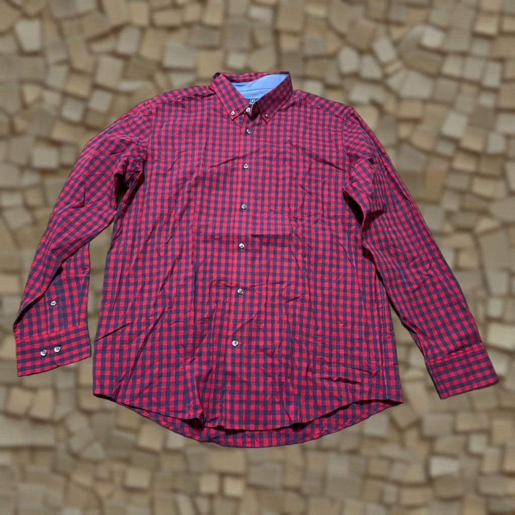 George George Shirt Mens XL Blue Red Plaid Button-Up Long Sleeve Classic Fit Size US XL / EU 56 / 4 - 1 Thumbnail