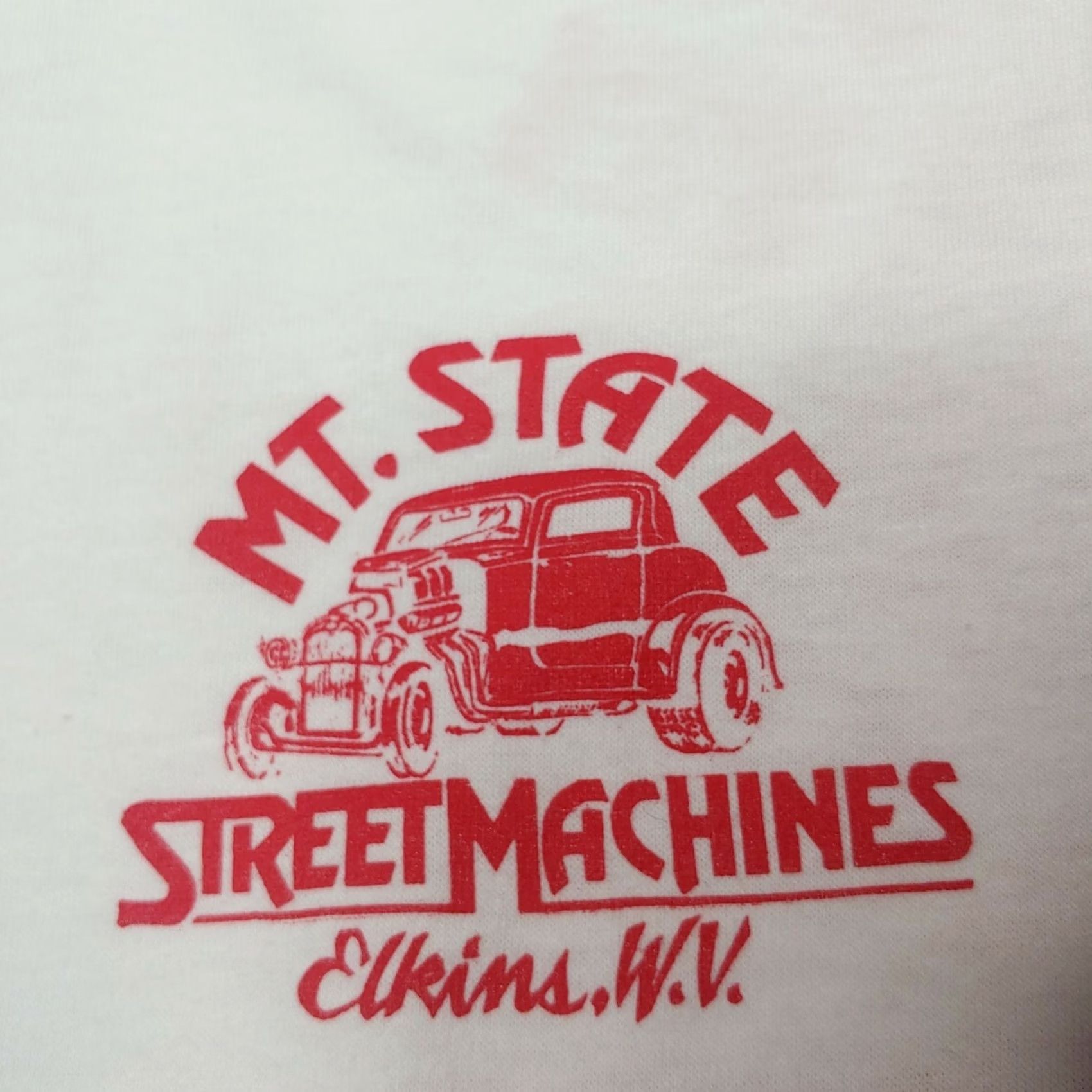Vintage VINTAGE Single Polo Shirt Mountain State Street Machines White Large Mens Short Sleeve Collared Cars Hot Rod Size US L / EU 52-54 / 3 - 6 Thumbnail