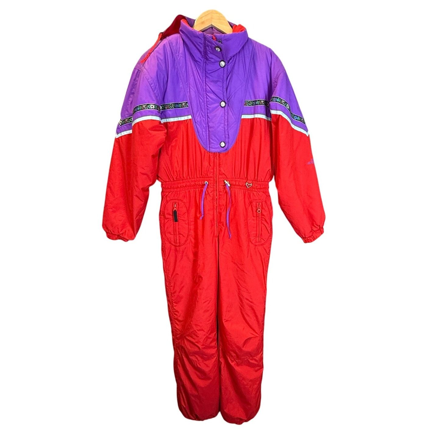 Obermeyer VTG 80s Obermeyer Snowsuit Women Girls Red Purple Ski Bib Size ONE SIZE - 2 Thumbnail