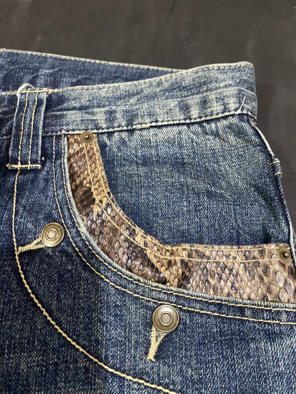 14th Addiction × KMRii × Yasuyuki Ishii 💸BINDINGOFFER💸Takaiq Denim Flared Pyhton Skin Size US 33 - 4 Thumbnail