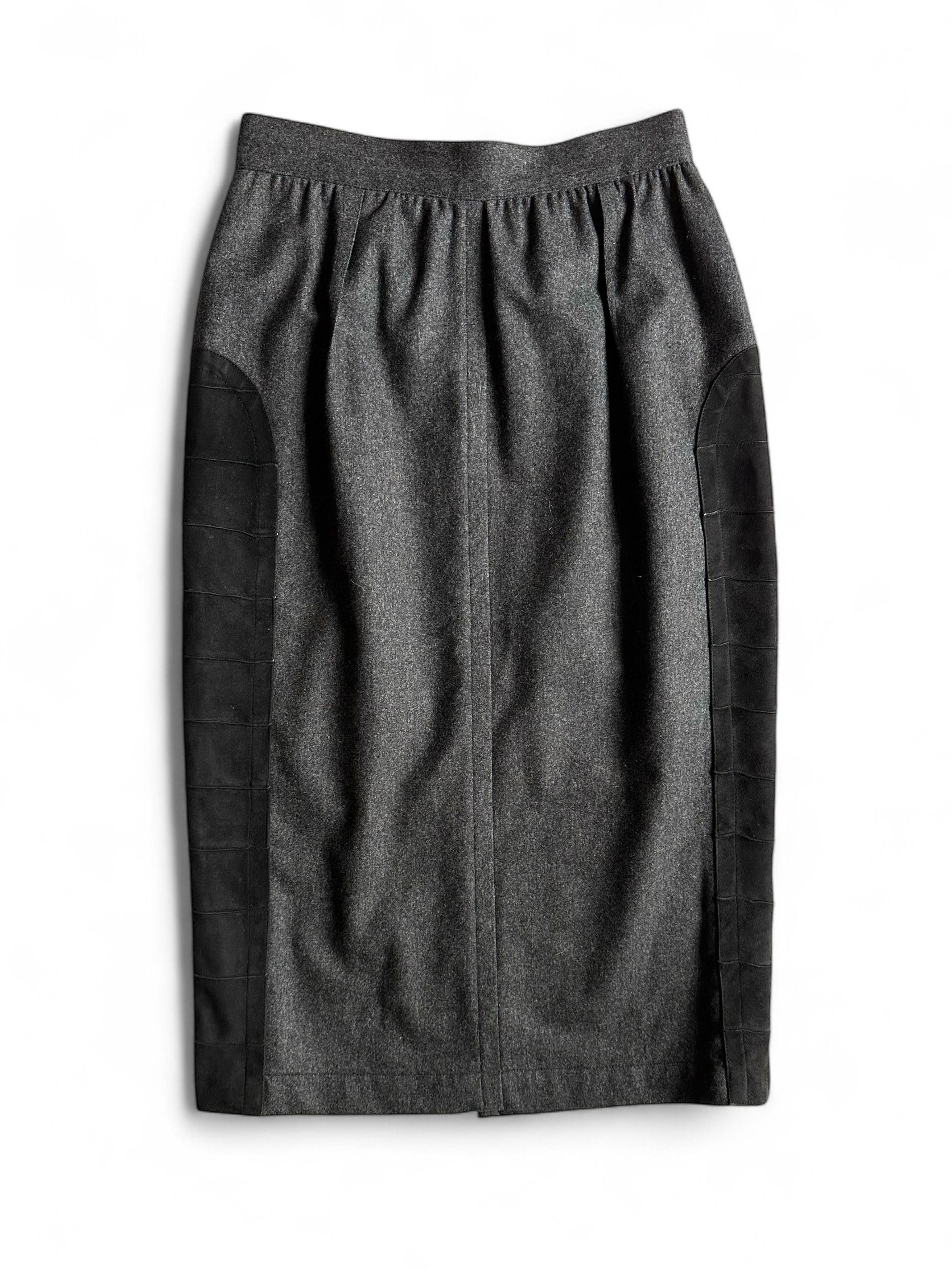 Thierry Mugler Vintage Thierry Mugler Wool & Leather Midi Skirt Size 30" / US 8 / IT 44 - 1 Thumbnail