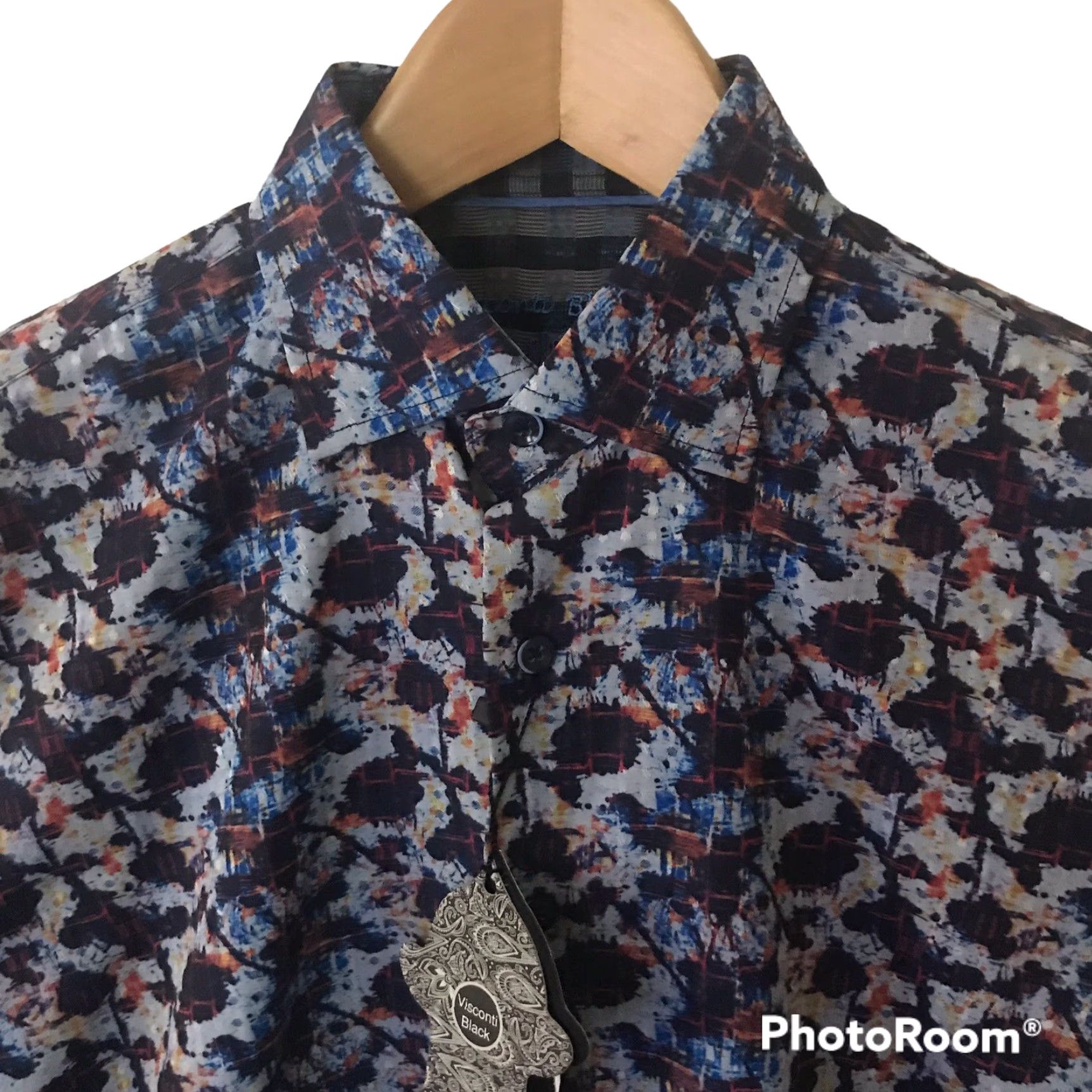 Vintage Visconti Black Shirt Mens Size Small L/S Modern Splat Print Blue Multi 25 NEW Size US S / EU 44-46 / 1 - 3 Thumbnail