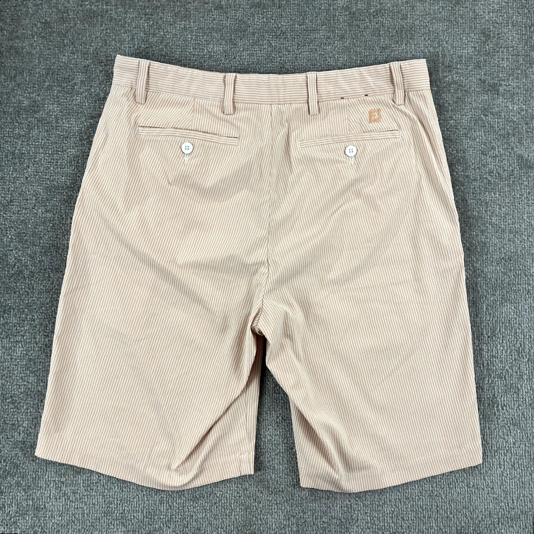 Footjoy FootJoy Shorts Mens Size 34 x 10" White Orange Striped Stretch Chino Khaki Golf Size US 34 / EU 50 - 3 Thumbnail