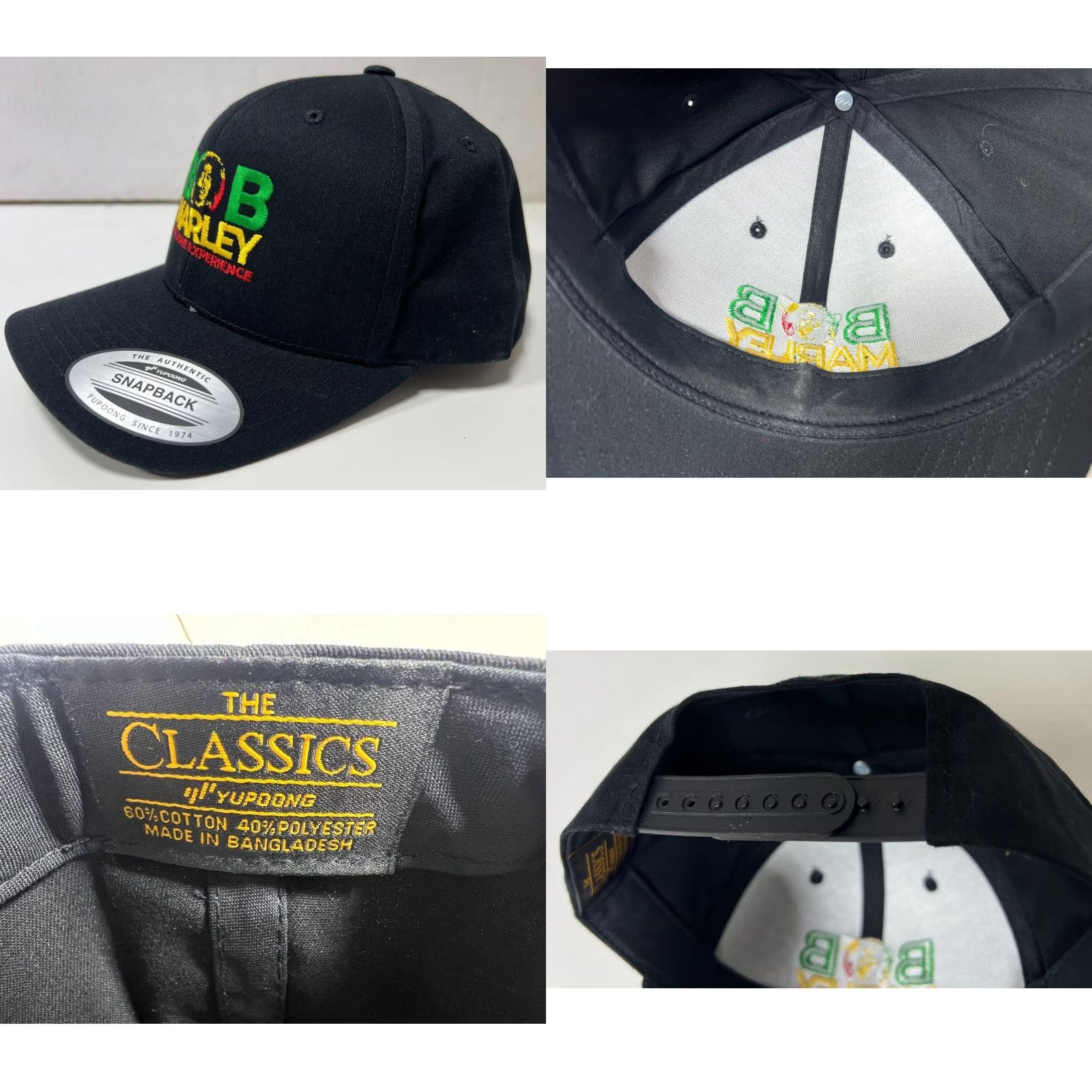 Vintage Bob Marley Snapback Hat Men One Size Black Canvas 60% Cotton 40% Polyester Official Licensed One Love Experience Size ONE SIZE - 8 Thumbnail