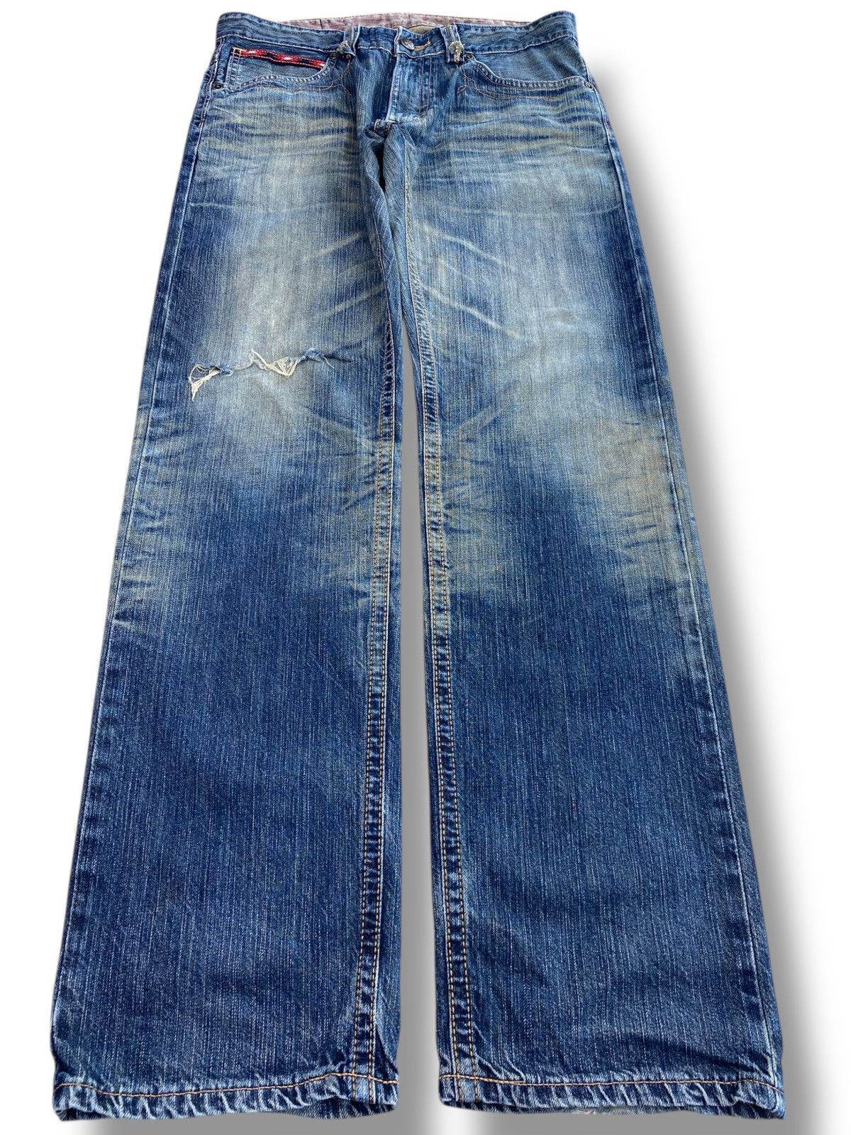 Edwin Edwin Mud Wash Whiskered Distressed Style Straight Jeans Size US 35 - 1 Thumbnail
