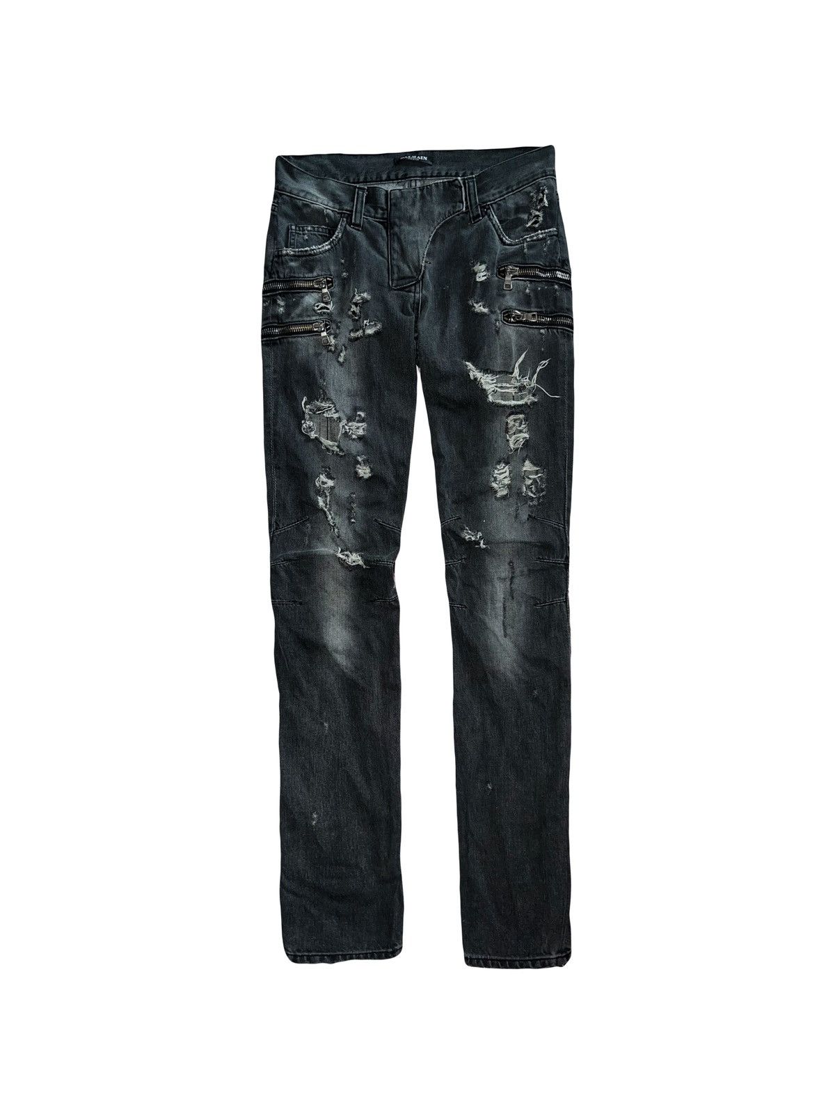 Balmain Rare Balmain by Christophe Decarnin distressed biker denim ➕ Size 26" / US 2 / IT 38 - 1 Thumbnail