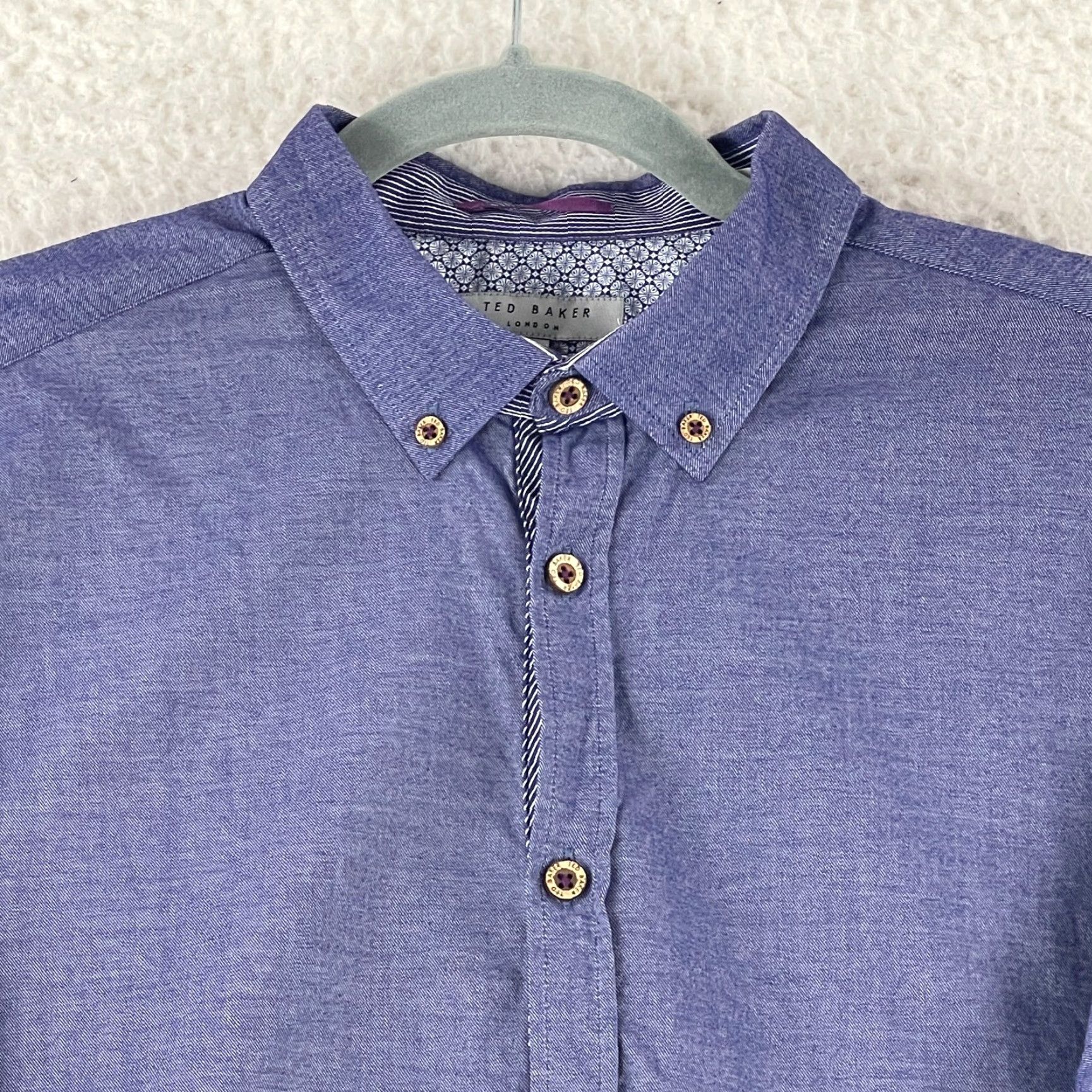 Ted Baker Ted Baker Purple Button-Down Dress Shirt Mens Large 100% Cotton Long Sleeve, Regular Fit, Classic London Style Size 42R - 3 Thumbnail
