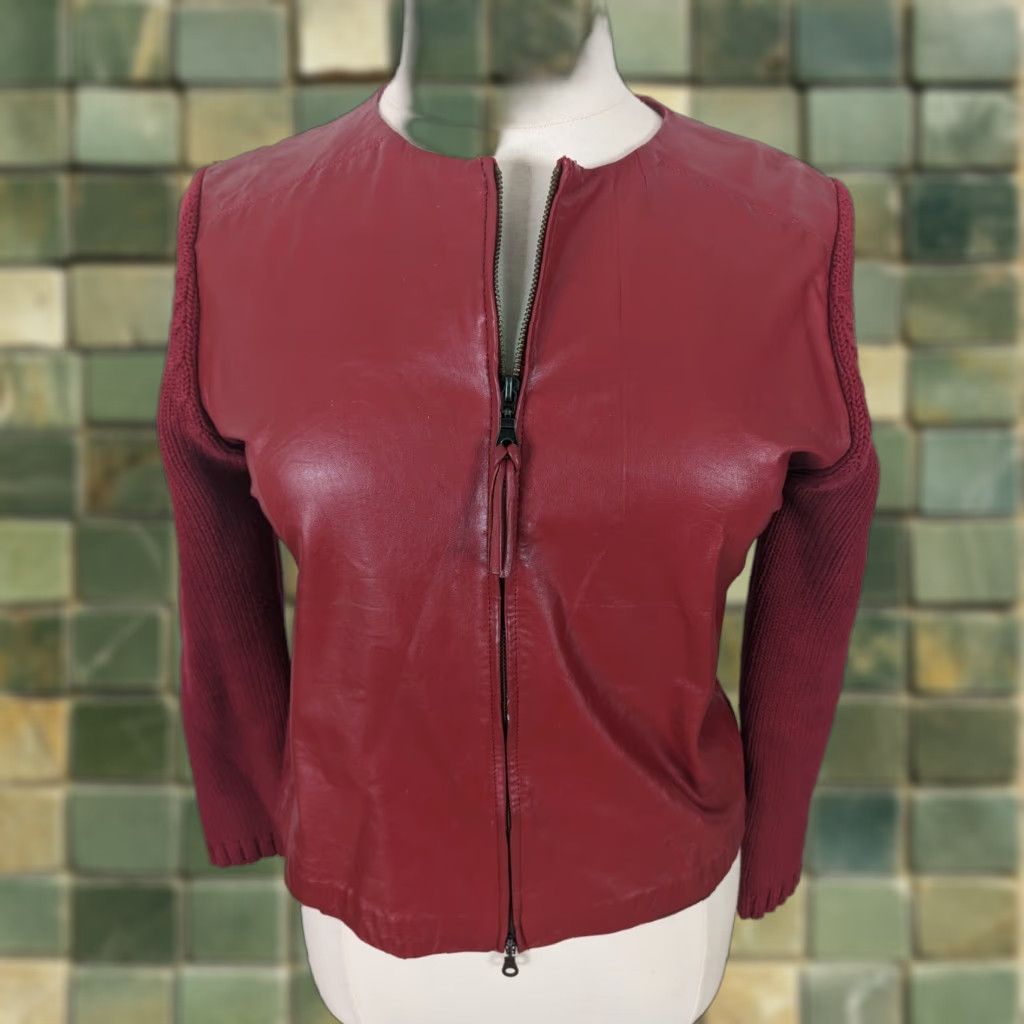 Vintage VINTAGE Y2K Leather Sweater Moto Blazer Red Womens Large Jacket blazer Size L / US 10 / IT 46 - 1 Thumbnail