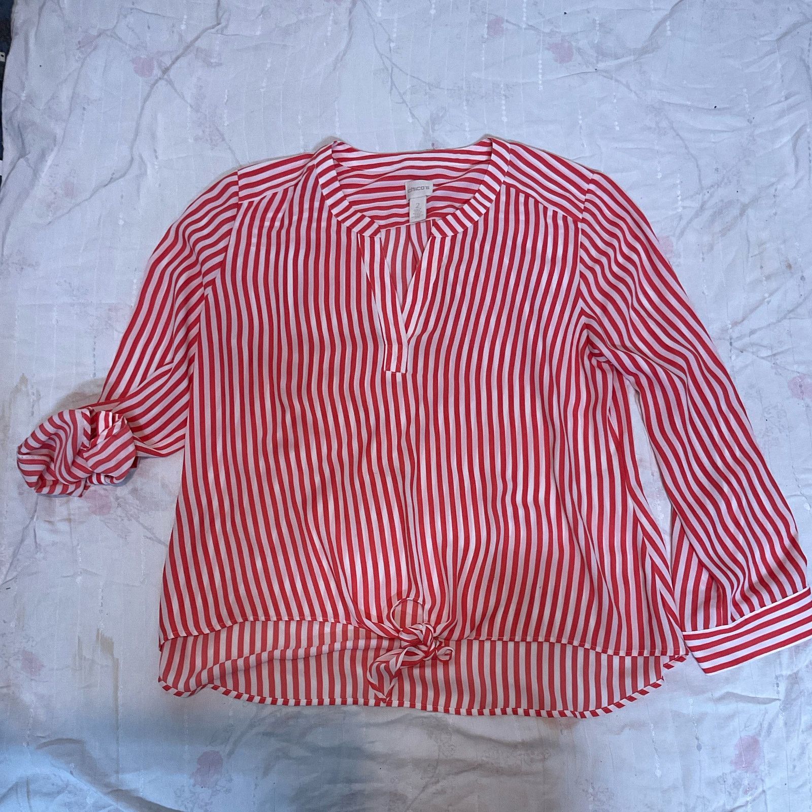 Chicos Chicos Blouse Womens Size 2 Large Coral White Stripe Size L / US 10 / IT 46 - 15 Thumbnail
