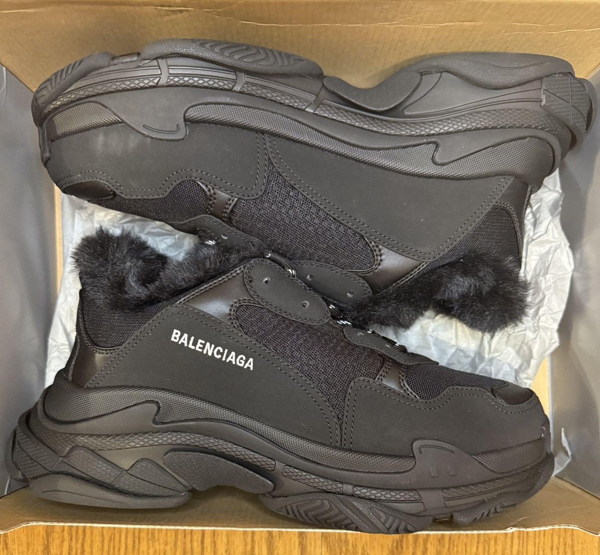 Balenciaga Balenciaga Triple S Faux Fur (Black) Size US 13 / EU 46 - 1 Thumbnail