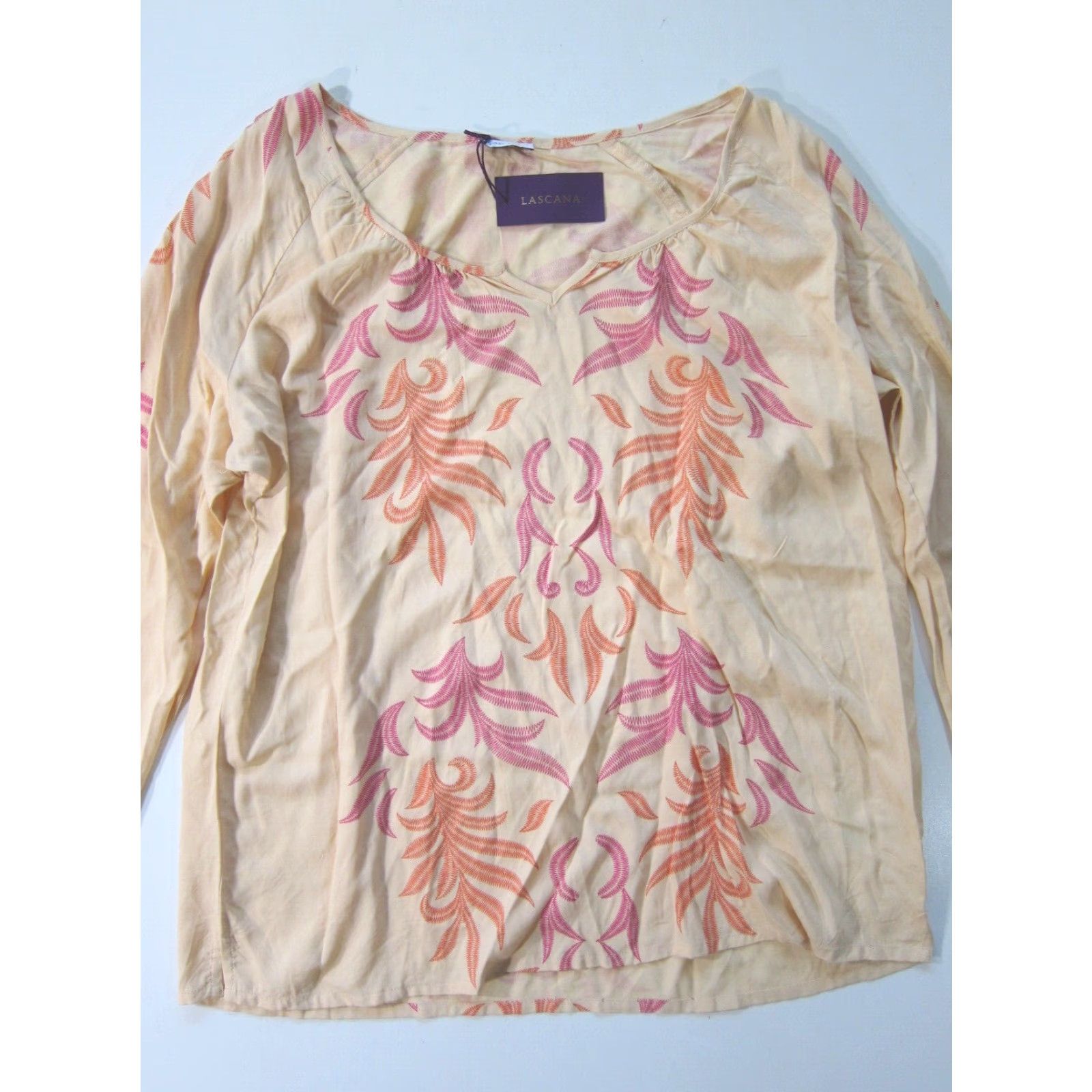 Vintage NWT Lascana 100% Rayon Peach Pink Orange Long Sleeve Peasant Blouse Women 12 Size XL / US 12-14 / IT 48-50 - 6 Thumbnail