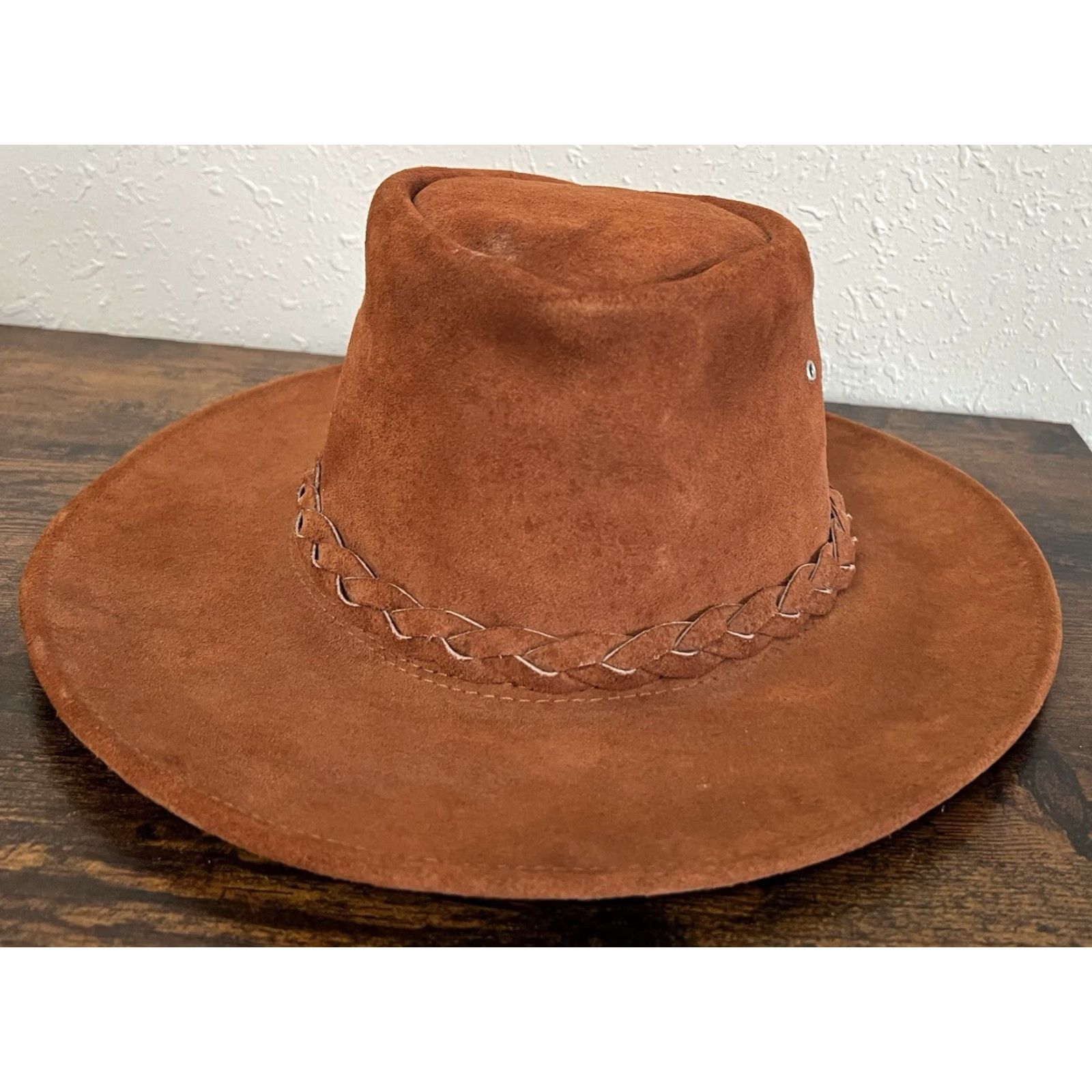 Vintage VINTAGE Australia Down Under Cowboy Brown Leather Suede Country Hat L Men Brown Cowboy/Western 23” circumference Boys/Girls? Size ONE SIZE - 6 Thumbnail