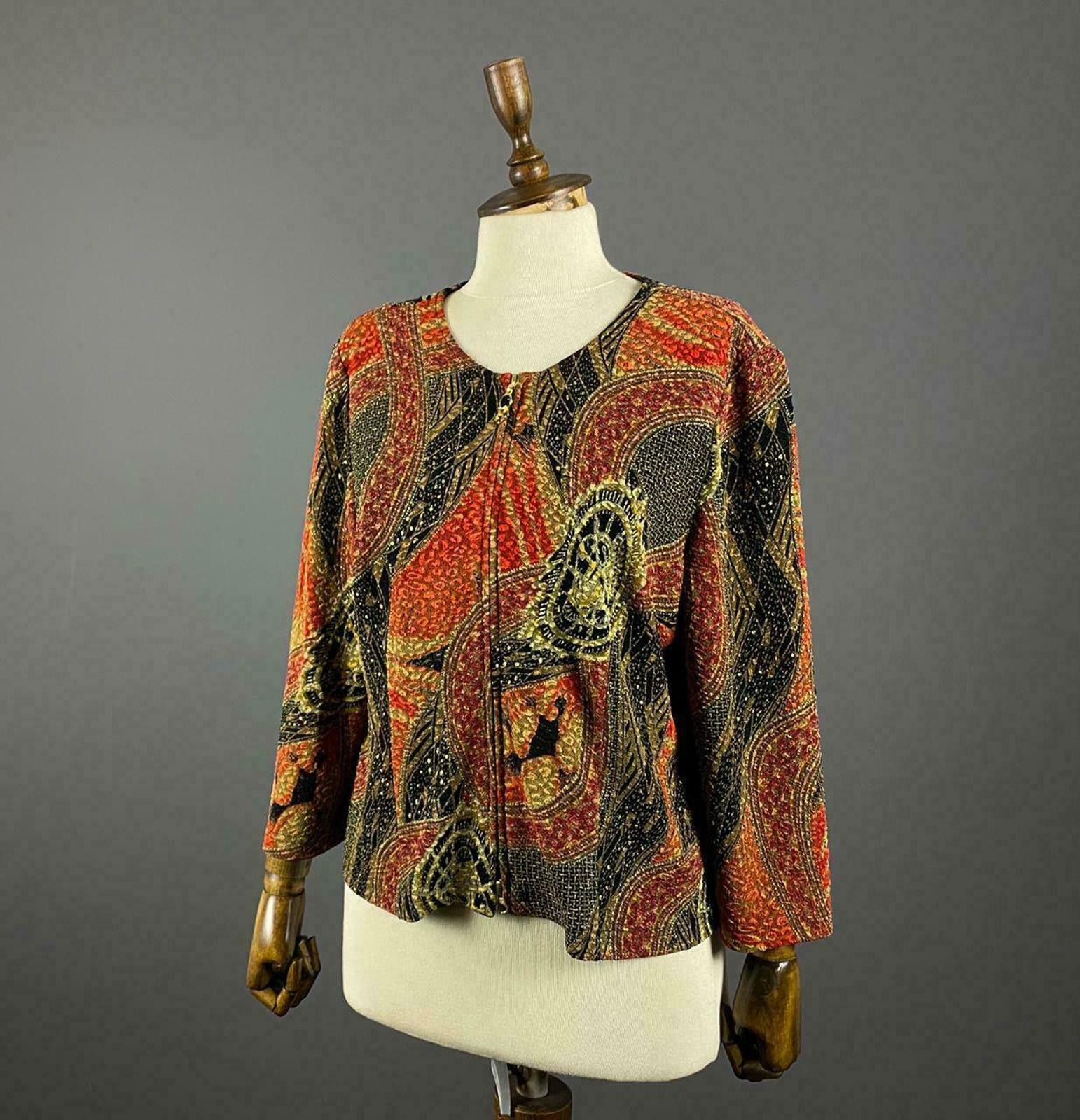 Designer Joseph Ribkoff Trend Kaftan Pring Crew Neck Zip Up Sweater Size M / US 6-8 / IT 42-44 - 1 Thumbnail