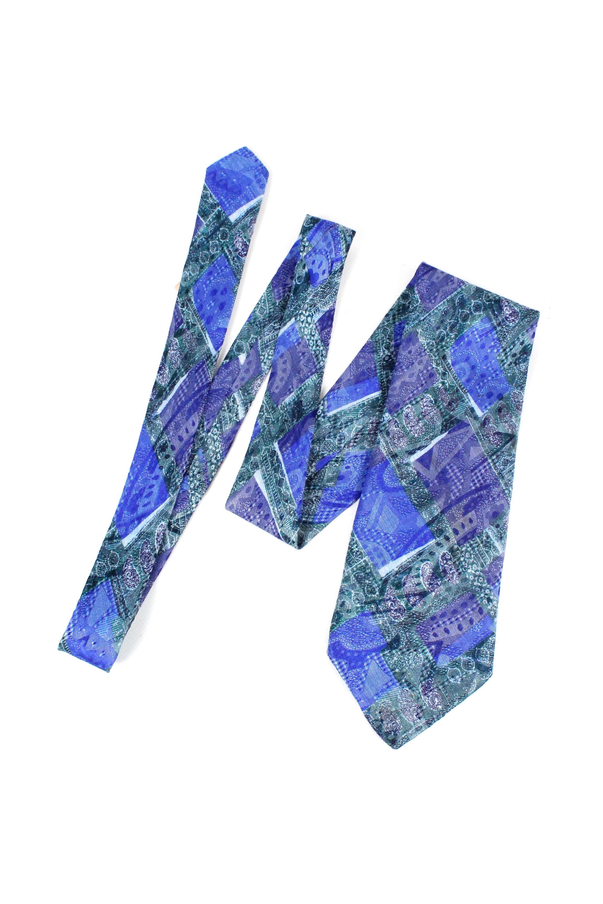 Altea Vintage Altea Milano Blue Abstract Pattern Silk Linen Tie Size ONE SIZE - 1 Thumbnail
