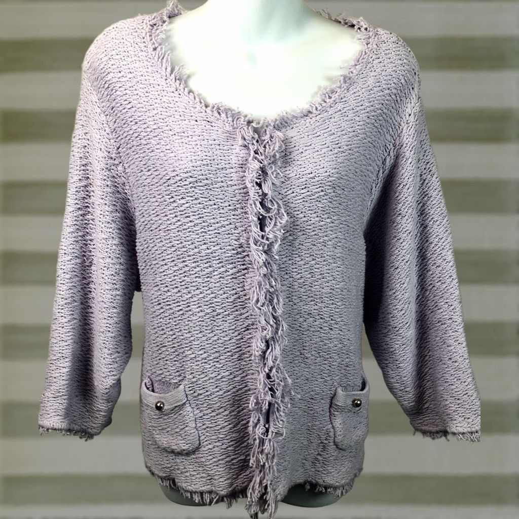 Vintage Roz & Ali Sweater 3X purple Chunky Crochet 3/4 sleeve Fringe Cottage Coquette Size XXL / US 16-18 / IT 52-54 - 1 Thumbnail