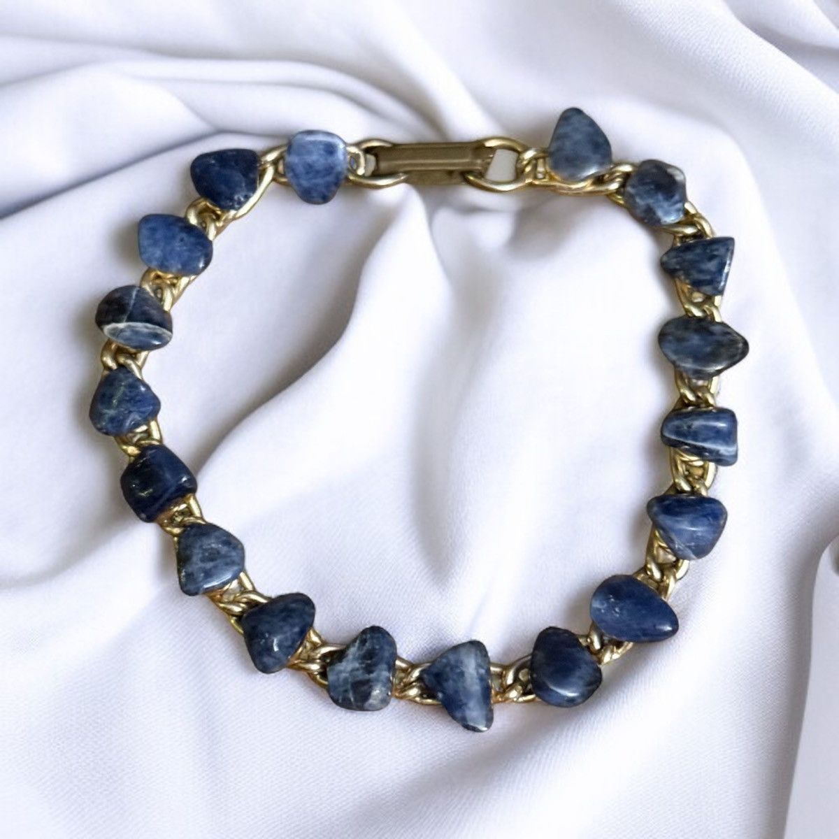 Vintage Vintage gold tone Sodalite link chain bracelet Size ONE SIZE - 1 Thumbnail