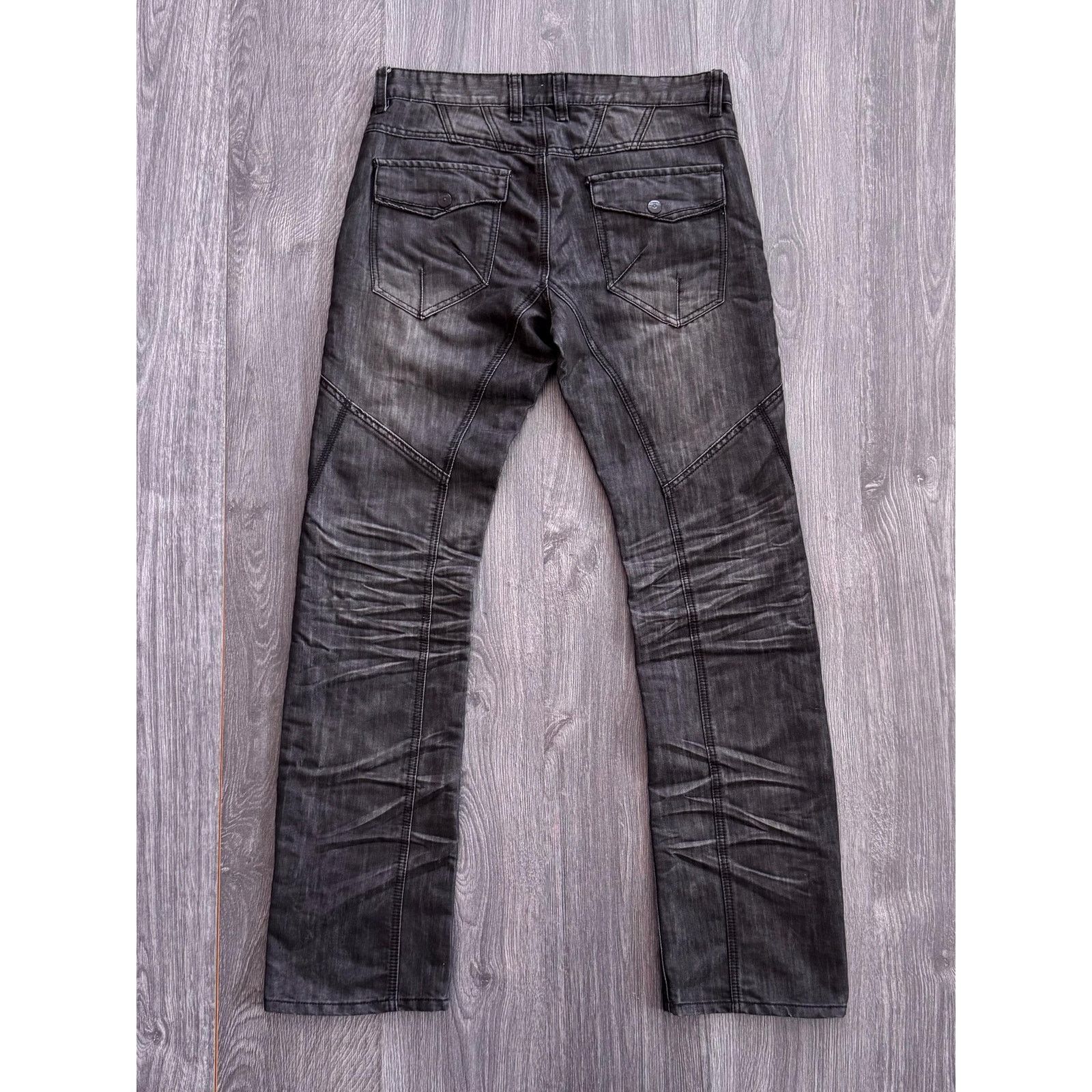Japanese Brand Y2K Black Avantgarde Washed Crinkled Jeans Size US 33 - 6 Thumbnail