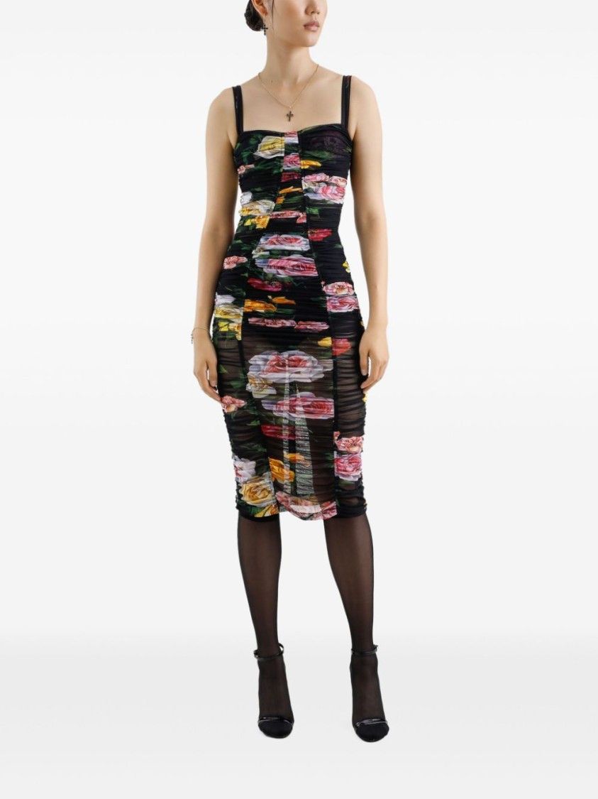 Dolce & Gabbana o1s22i1n0225 Floral Midi Synthetic Dress in Multicolor Size M / US 6-8 / IT 42-44 - 4 Thumbnail