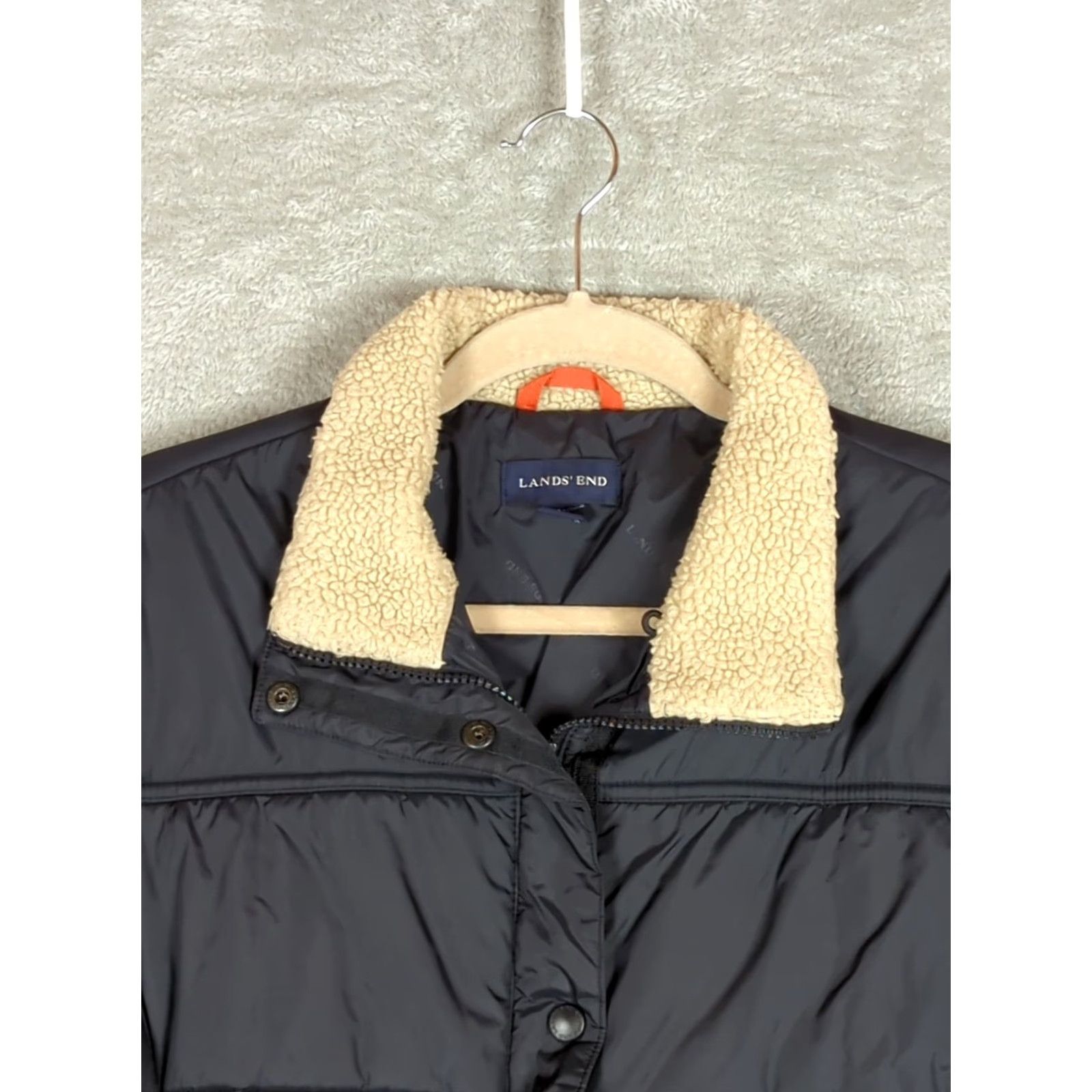 Lands' End Lands' End Quilted Jacket Women M Black Nylon Insulated Sherpa Collar Long Sleeve Zip Short Length Regular Fit Casual Size M / US 6-8 / IT 42-44 - 3 Thumbnail