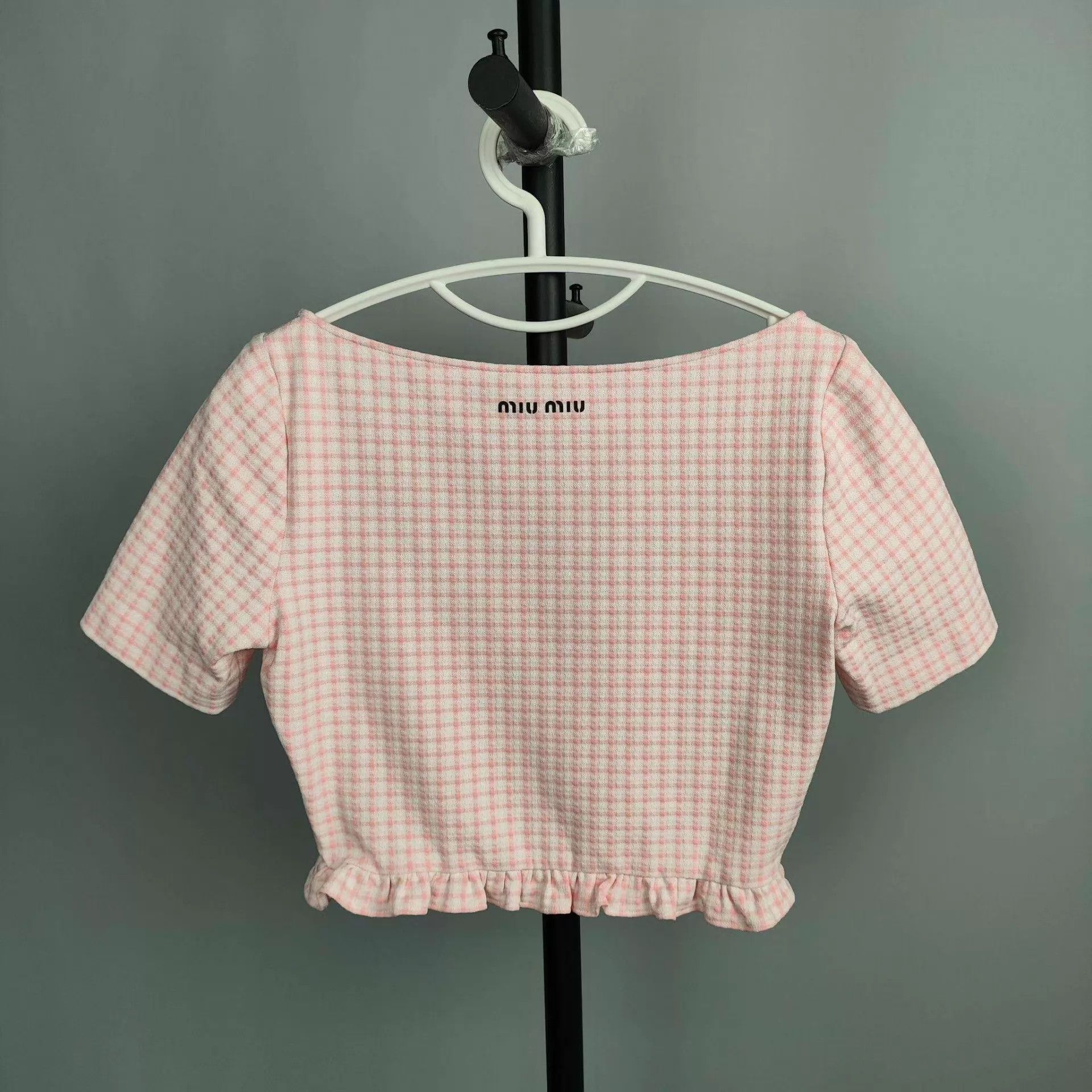 Miu Miu Miu Miu Pink Micro Check Short Top NWT Size S / US 4 / IT 40 - 2 Thumbnail