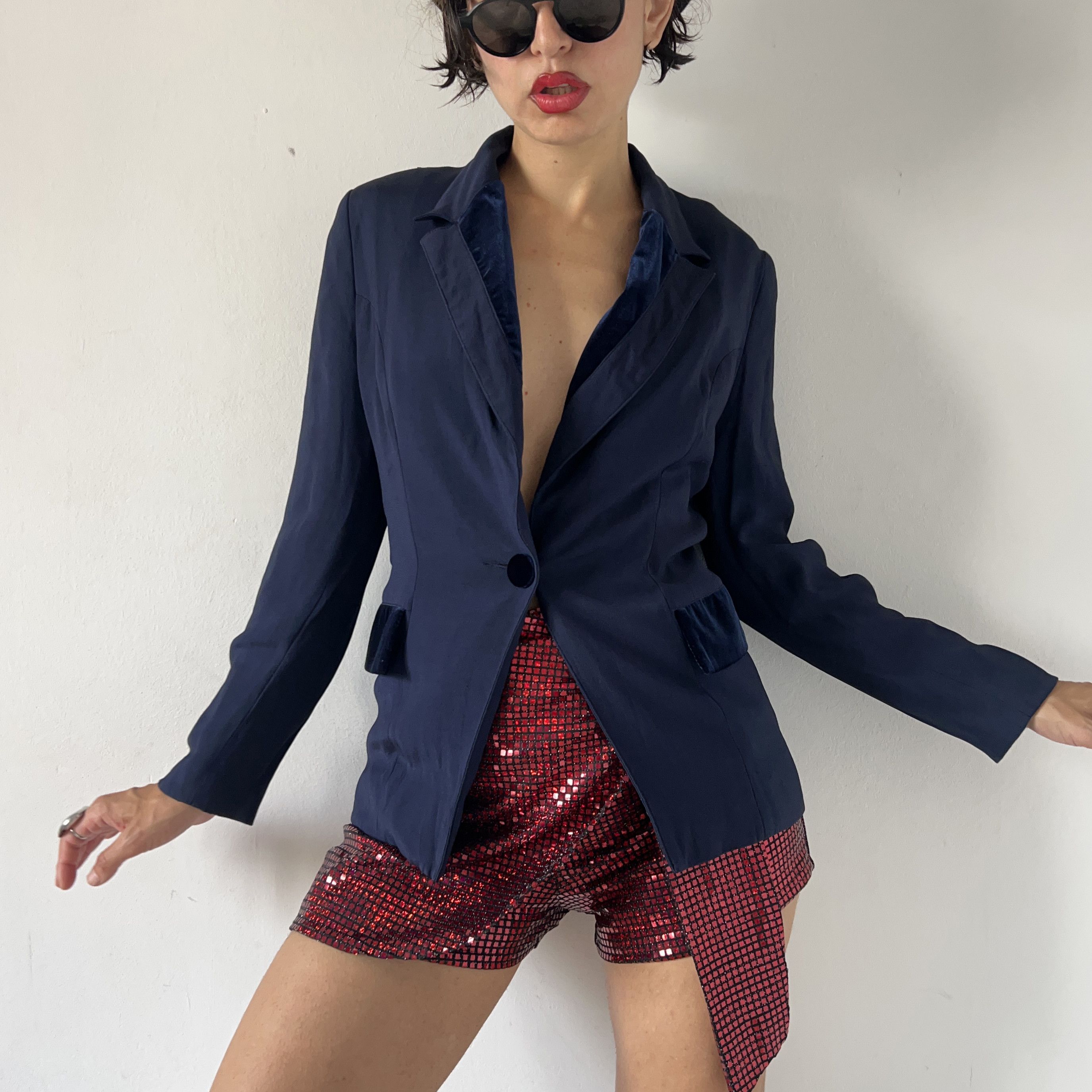 Vintage Vintage velvet trim blue wimsygoth blazer jacket Size S / US 4 / IT 40 - 4 Thumbnail