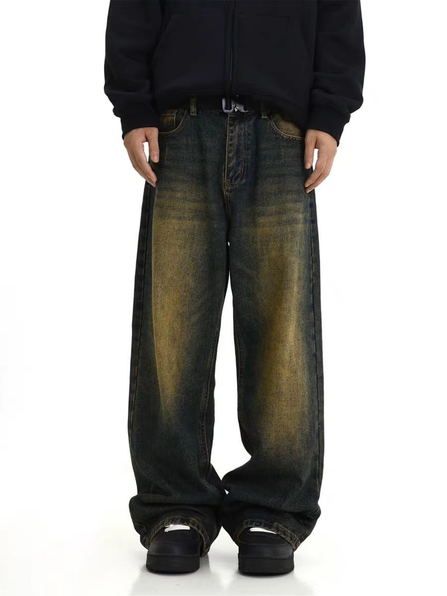 Japanese Brand × Jean Retro distressed washed yellow mud-dyed straight-leg jeans Size US 32 / EU 48 - 2 Thumbnail