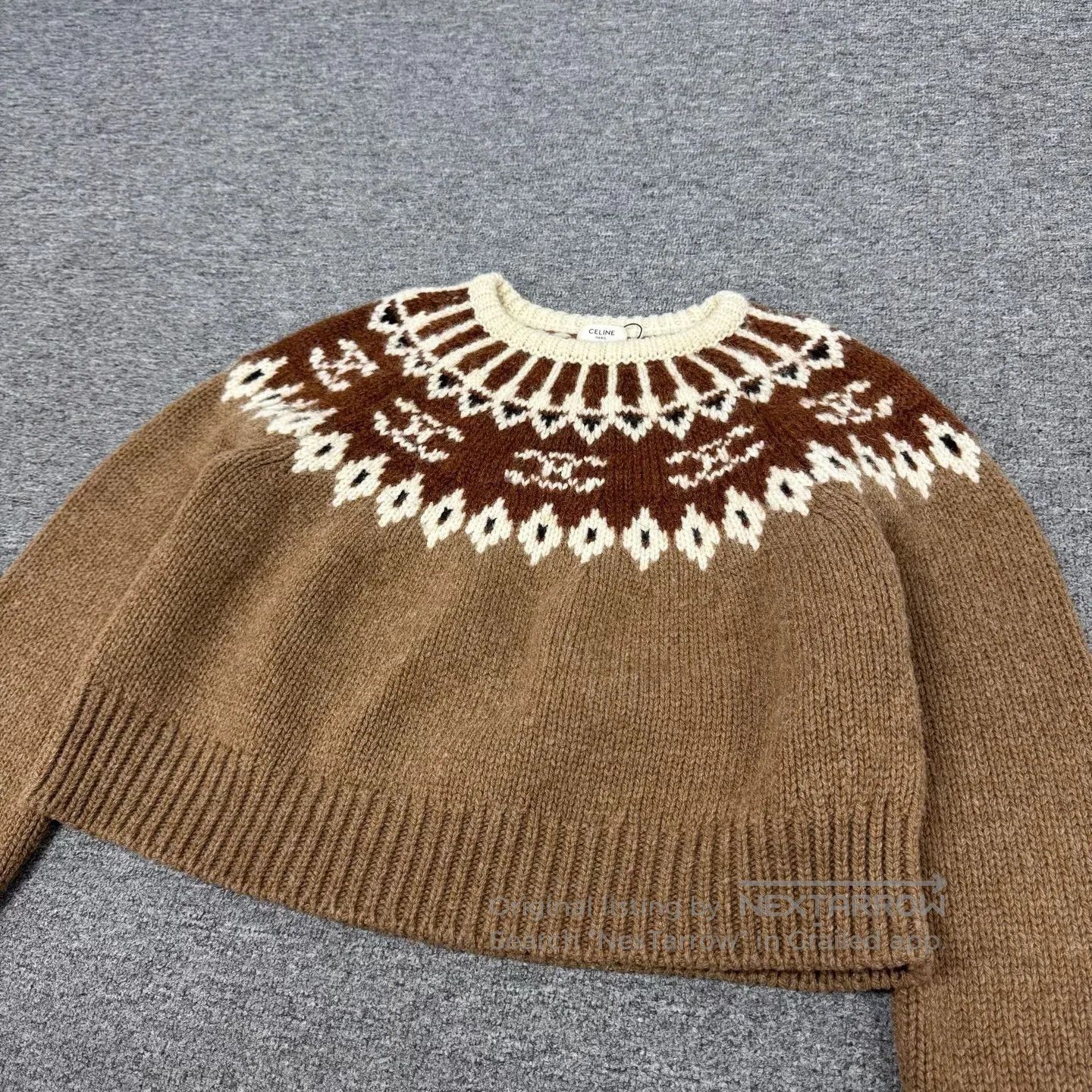 Celine CELINE Fair Island jacquard round-neck short knit sweater| Size XS / US 0-2 / IT 36-38 - 3 Thumbnail