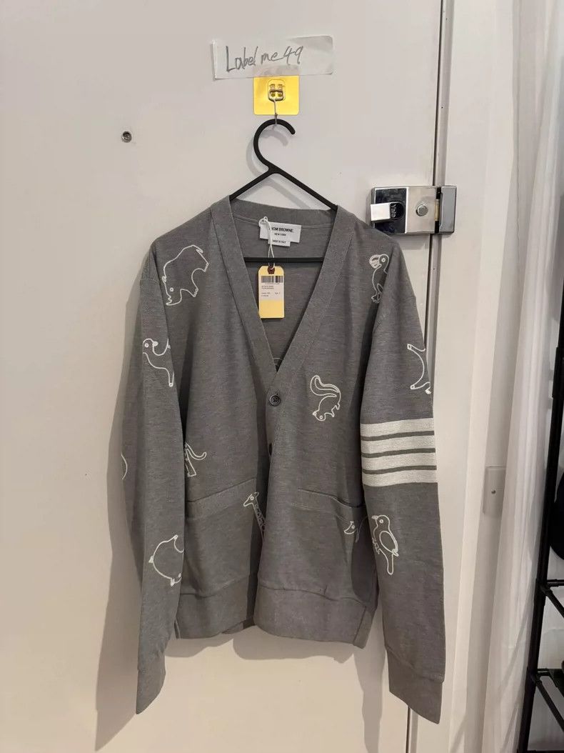 Thom Browne Thom Browne Grey zoo four-striped cardigan jacket Size US L / EU 52-54 / 3 - 1 Thumbnail