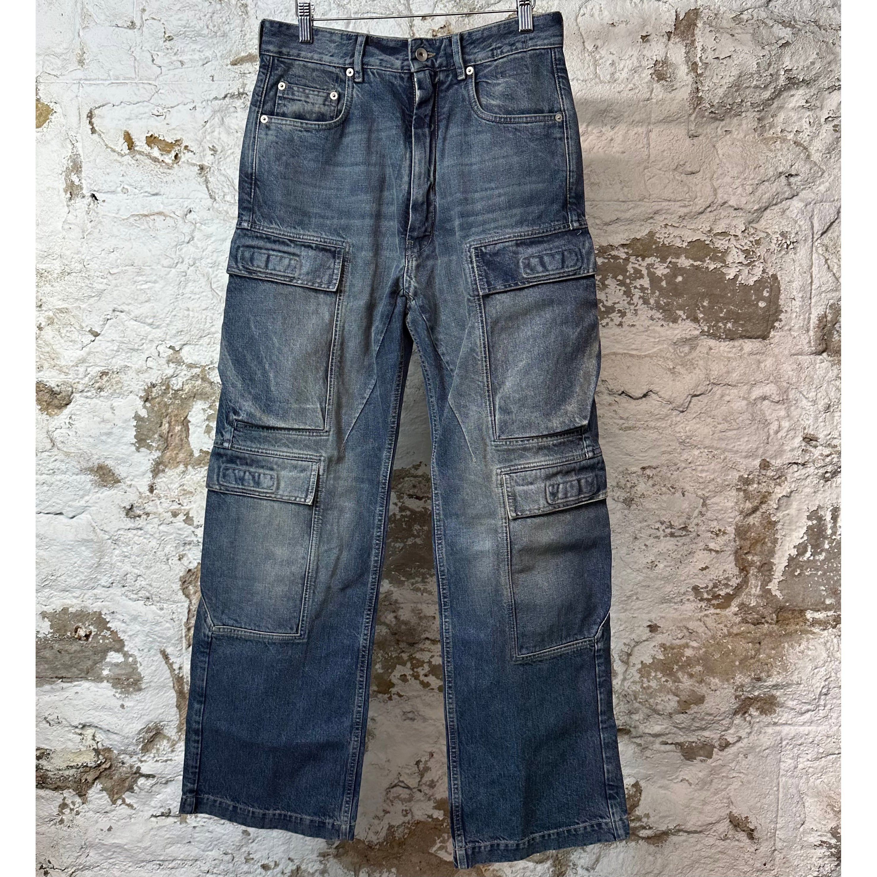 Rick Owens Double Cargo Blue Denim Jeans Sz 28