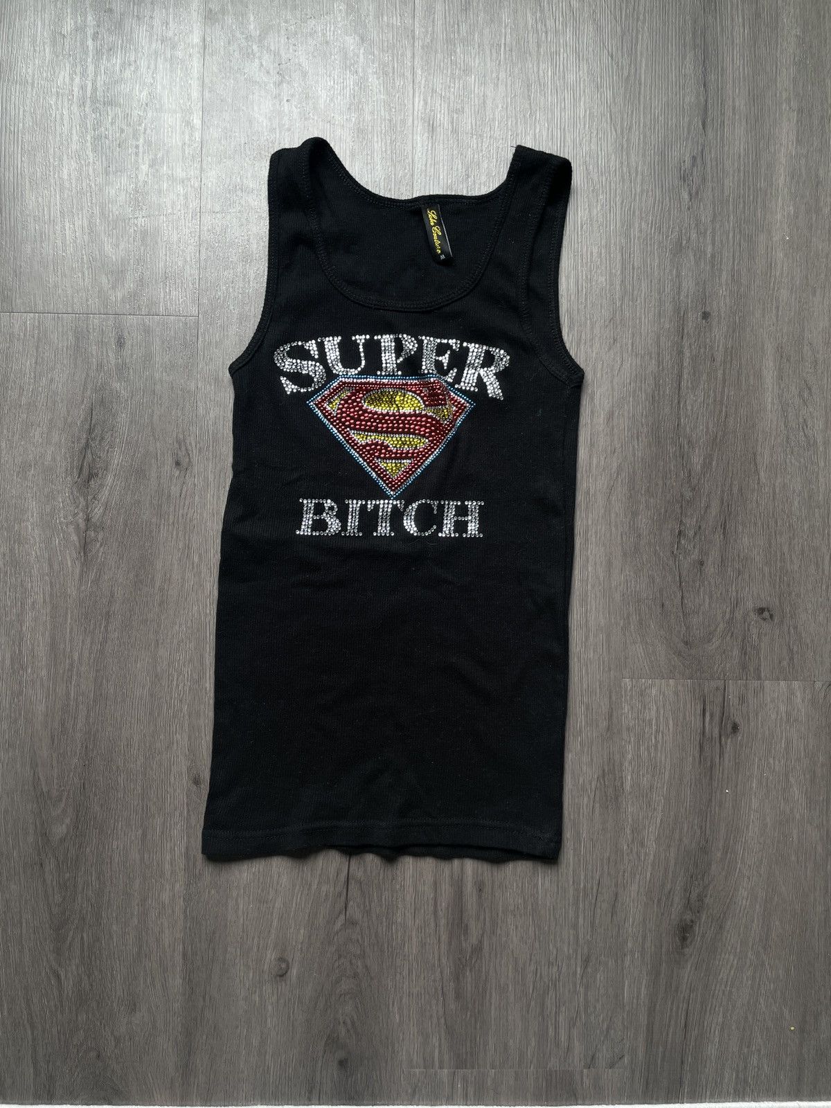 Other Y2K “Super B Rhinestone” Tank Top (Sz.M) Size M / US 6-8 / IT 42-44 - 1 Thumbnail