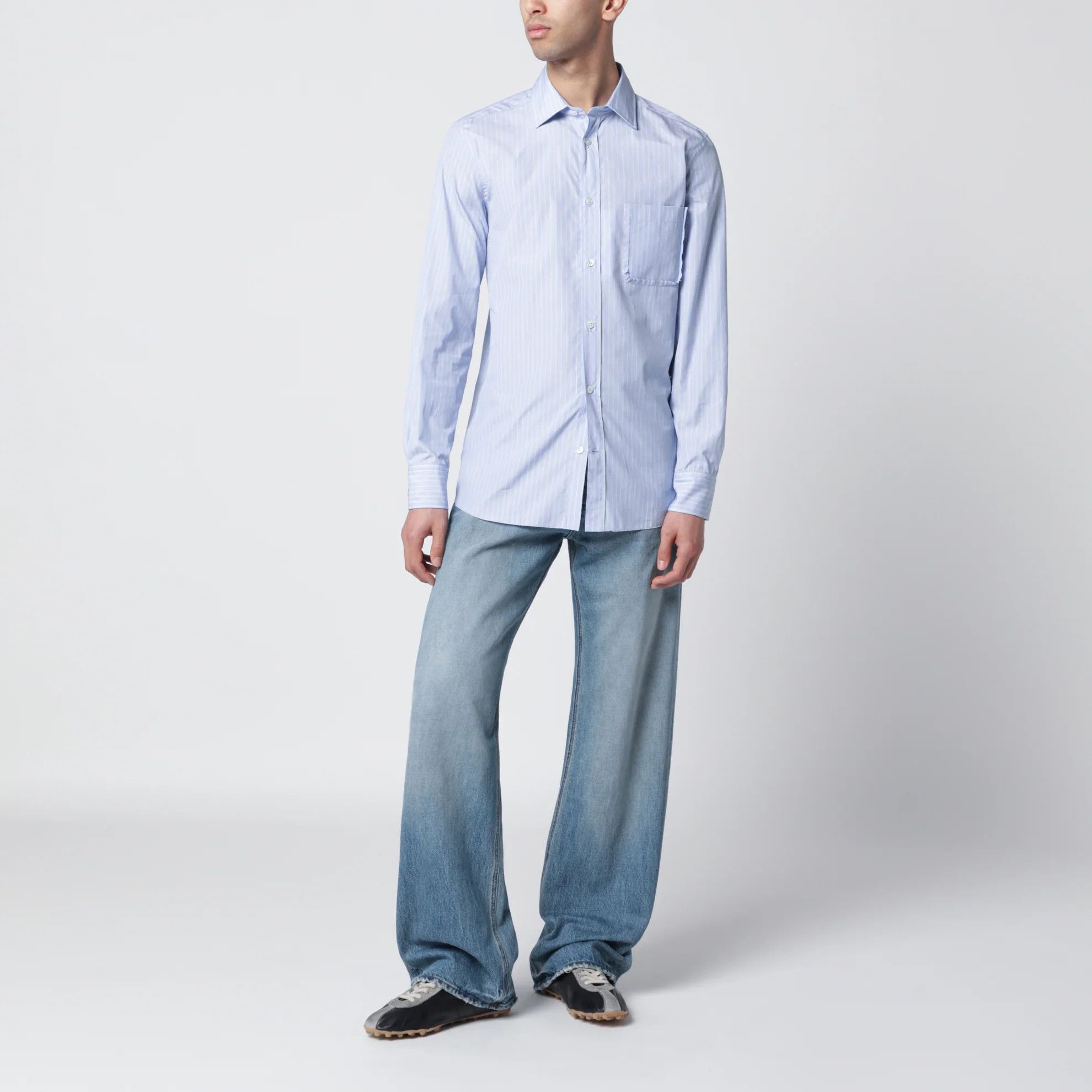 Maison Margiela o1d2blof0526 Cotton Button Striped Shirt in Light Blue Size US M / EU 48-50 / 2 - 2 Thumbnail