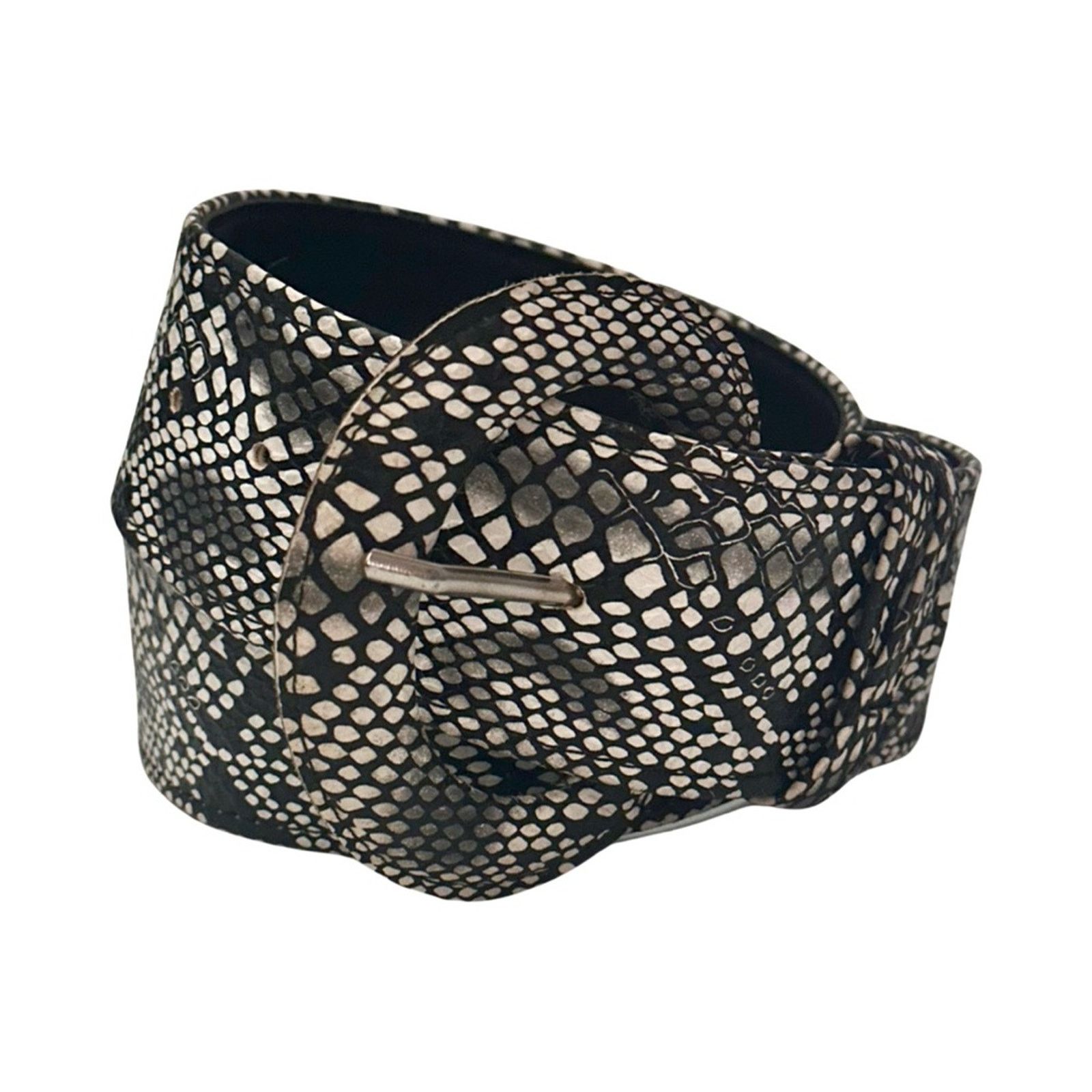 Other Vintage 80’s B&W Vegan Leather Python Print Snake Belt Size ONE SIZE - 1 Thumbnail