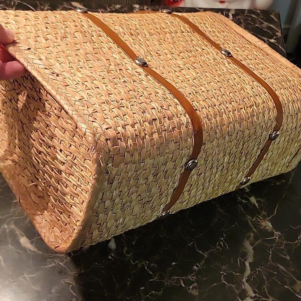Other Vintage Straw Woven Rattan Shopper Tote Beach Bag w 3DFlower Size ONE SIZE - 6 Thumbnail