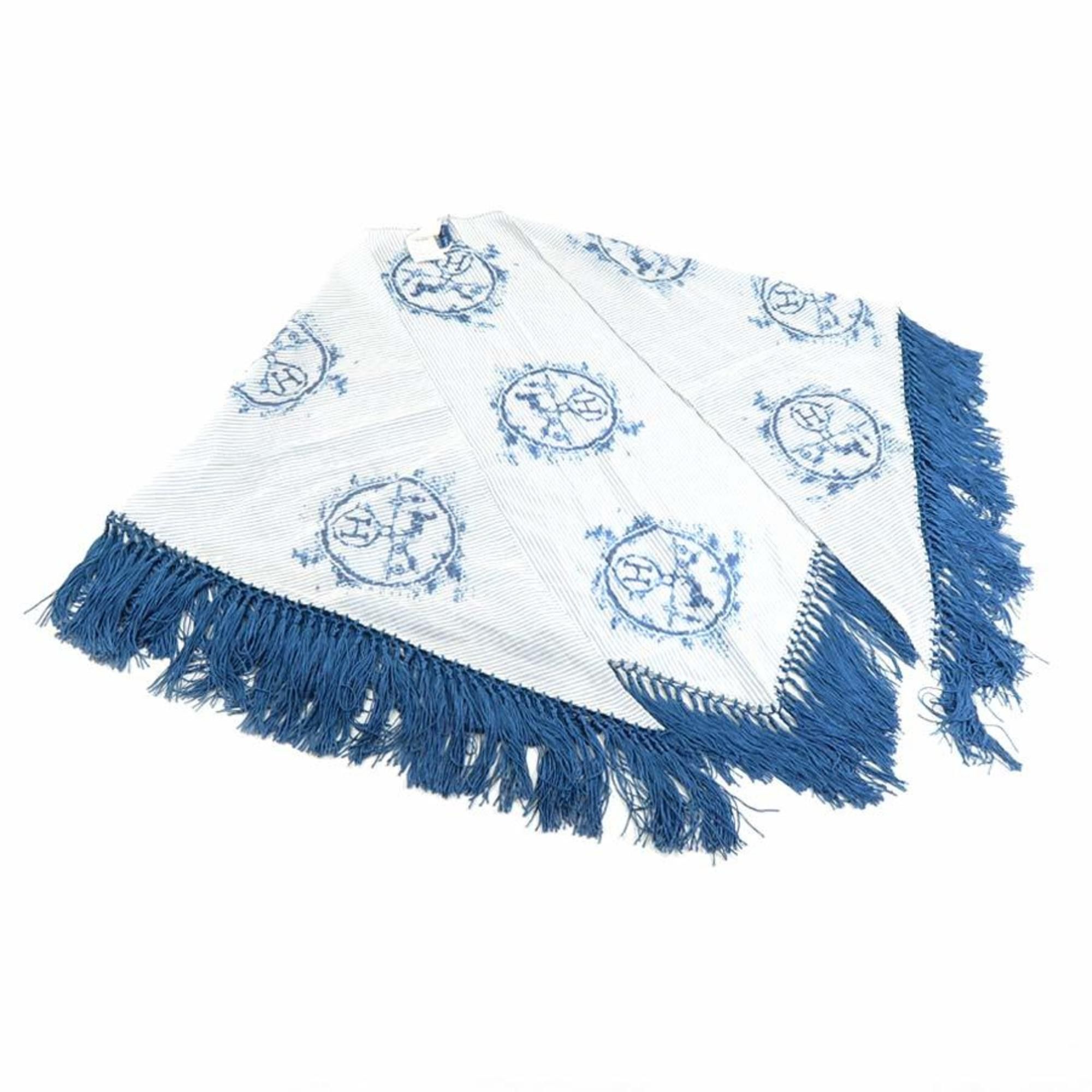 image of Hermes Scarf Muffler Fringe Cotton/rayon Blue/white Ladies, Women's