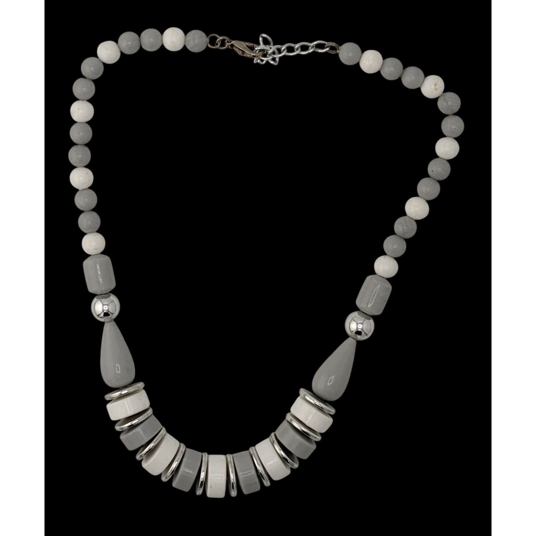 Other Vintage Mod Grey White And Silver Tone Beaded Necklace Size ONE SIZE - 2 Thumbnail