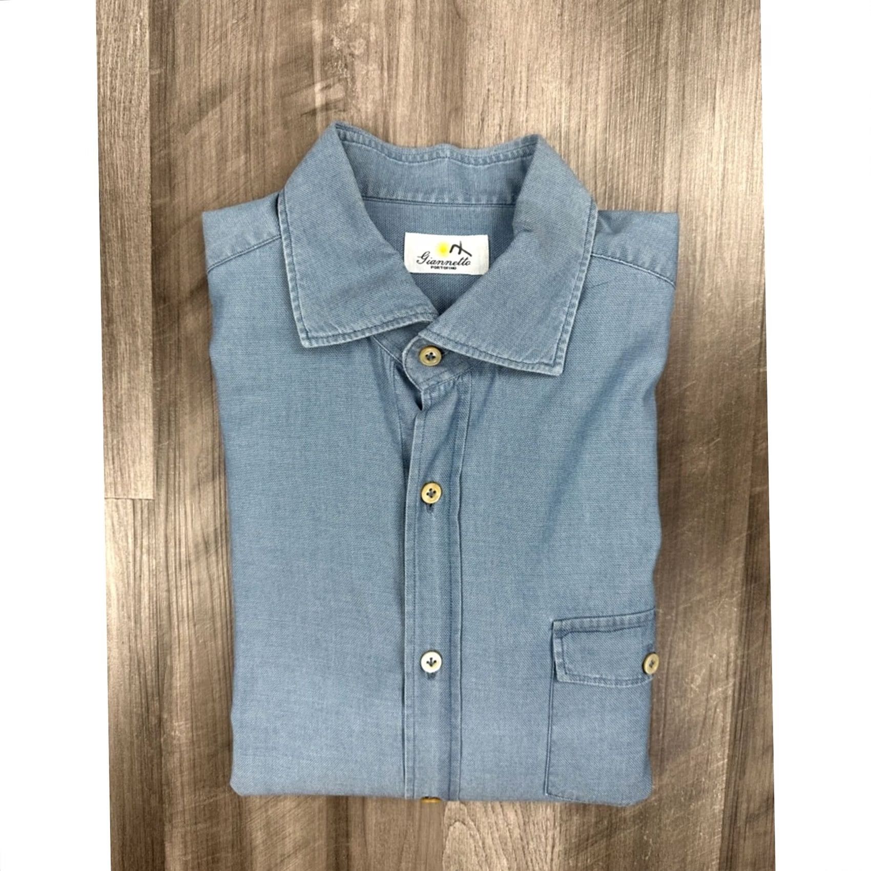 X-LARGE Giannetto Portofino Long Sleeve Button Down Shirt L Mens Blue Chambray Cotton 100% Size US L / EU 52-54 / 3 - 2 Thumbnail
