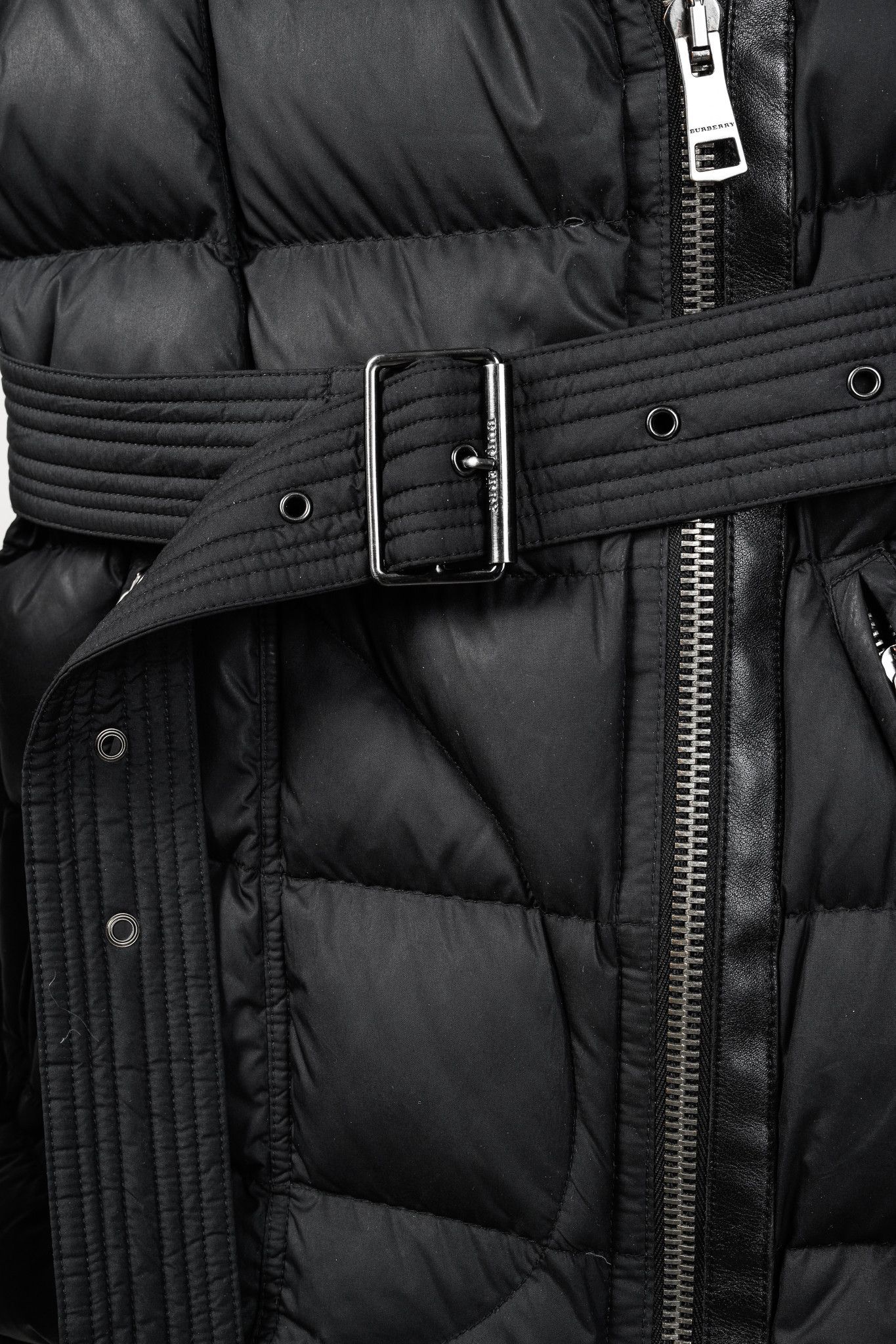 Burberry Burberry Brit Charcoal Leather-Trim Belted Puffer Jacket Size XS / US 0-2 / IT 36-38 - 9 Thumbnail
