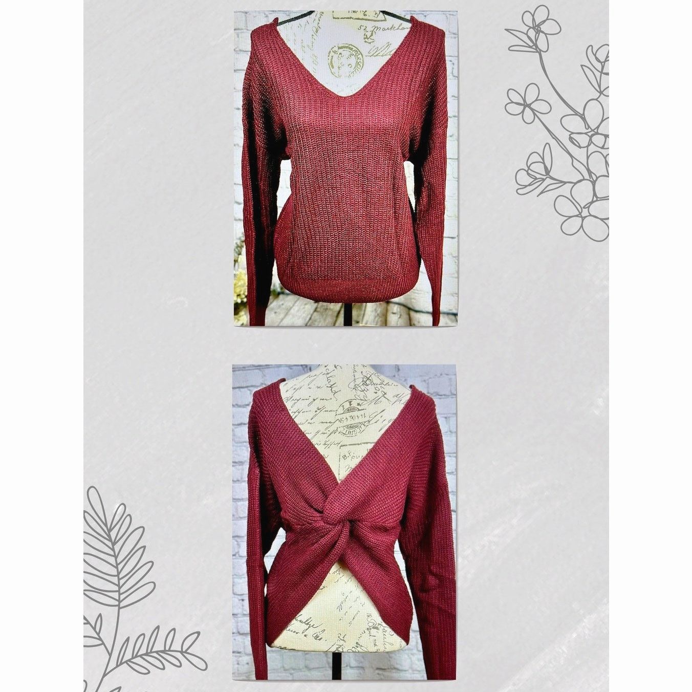 Other Reversible Twisted Knit Long Sleeve Fall Sweater Burgundy M Size M / US 6-8 / IT 42-44 - 2 Thumbnail