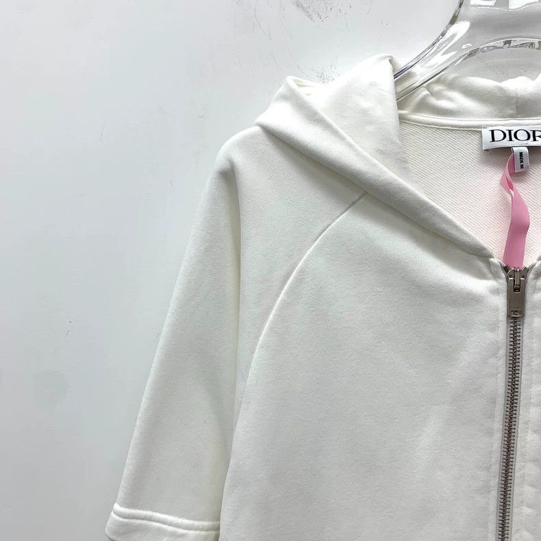 Dior Dior Size 12 White logo letter print cotton hooded zipper Size US XS / EU 42 / 0 - 3 Thumbnail