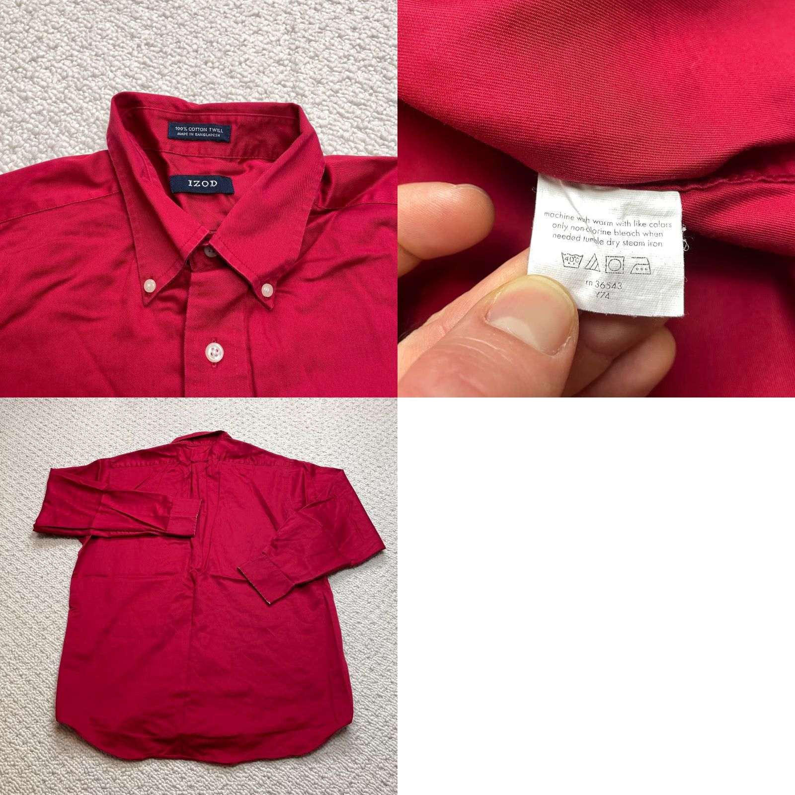 Izod VINTAGE IZOD Shirt Mens 16.5 32/33 Large Red Long Sleeve Button Down Collar Dress Twill Size 42R - 9 Thumbnail