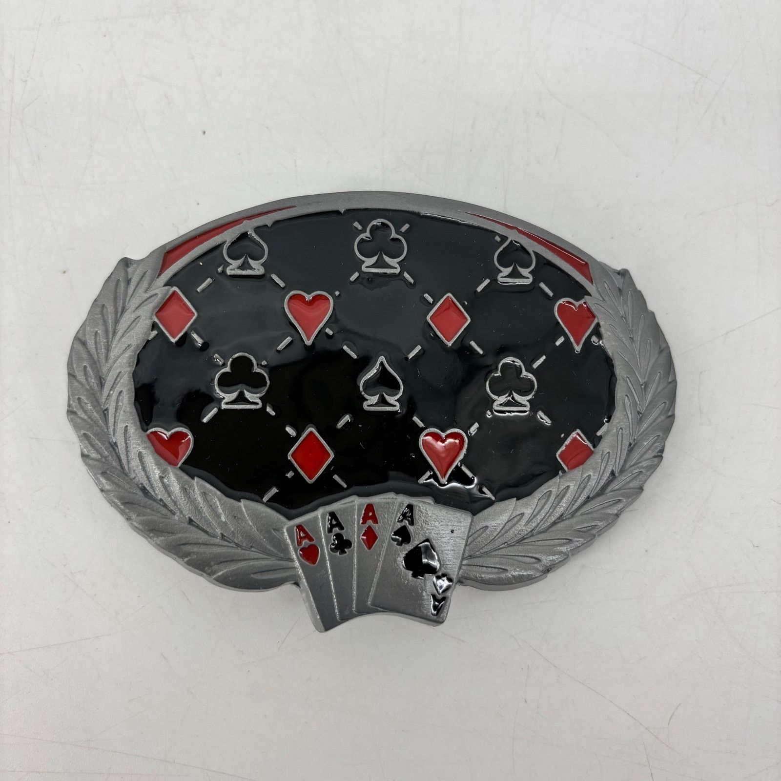 Vintage Great American Belt Buckle Poker Four Aces Black Red Enamel Size ONE SIZE - 1 Thumbnail